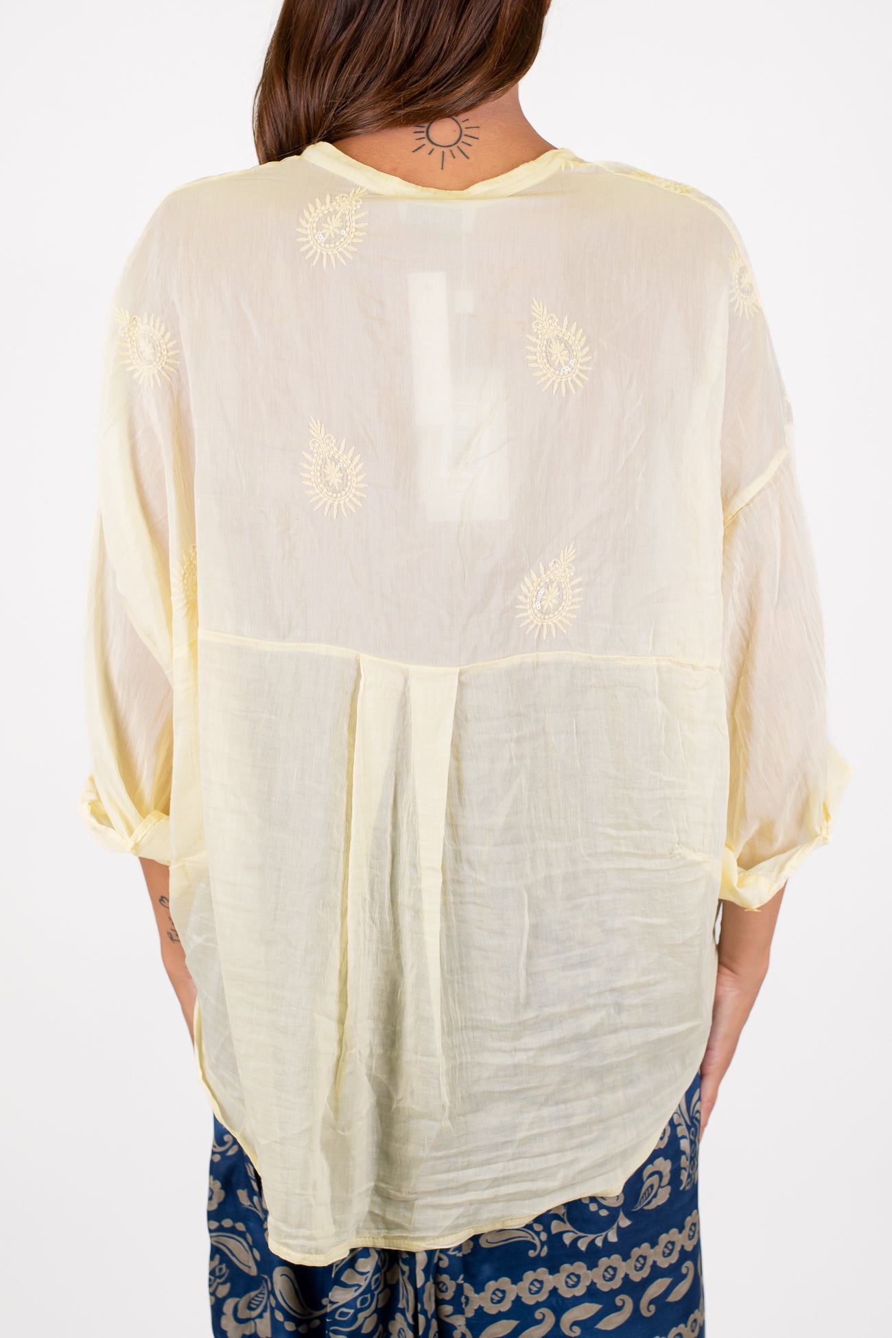 Motel - Camicia in misto mussola di cotone e seta con ricami e micropaillettes