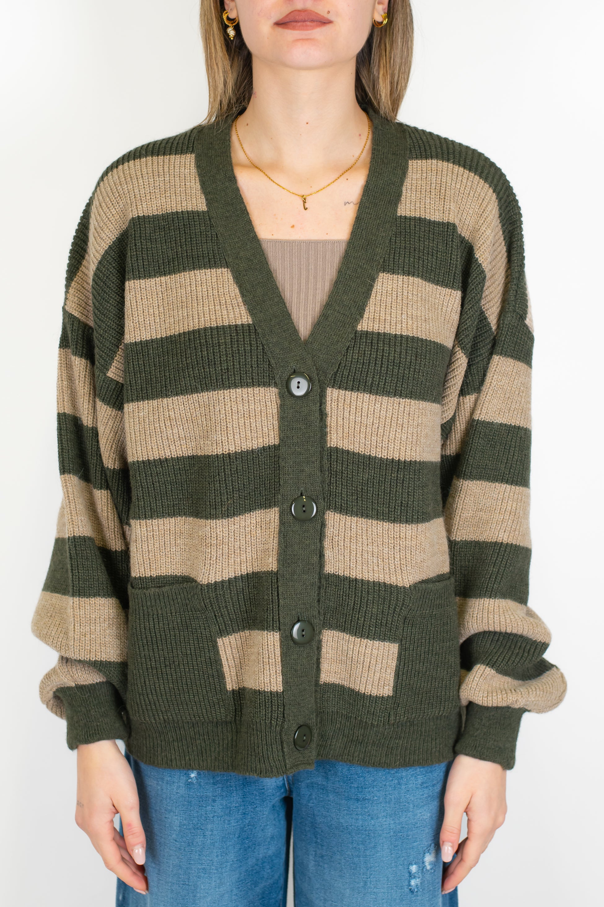 Kontatto - Cardigan over fantasia righe a contrasto in misto lana