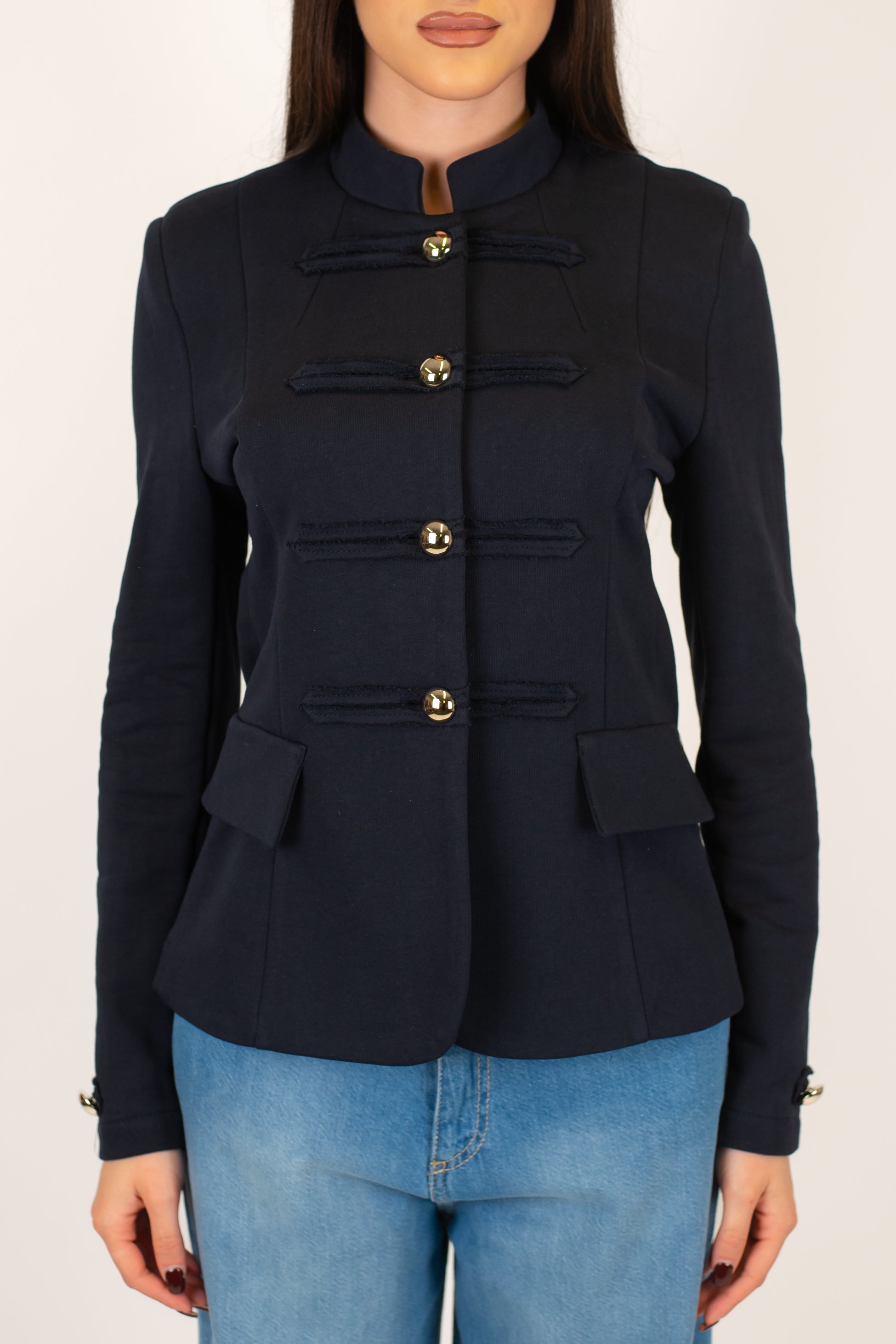 Maryley - Giacca in felpa con alamari ricamati e collo coreano