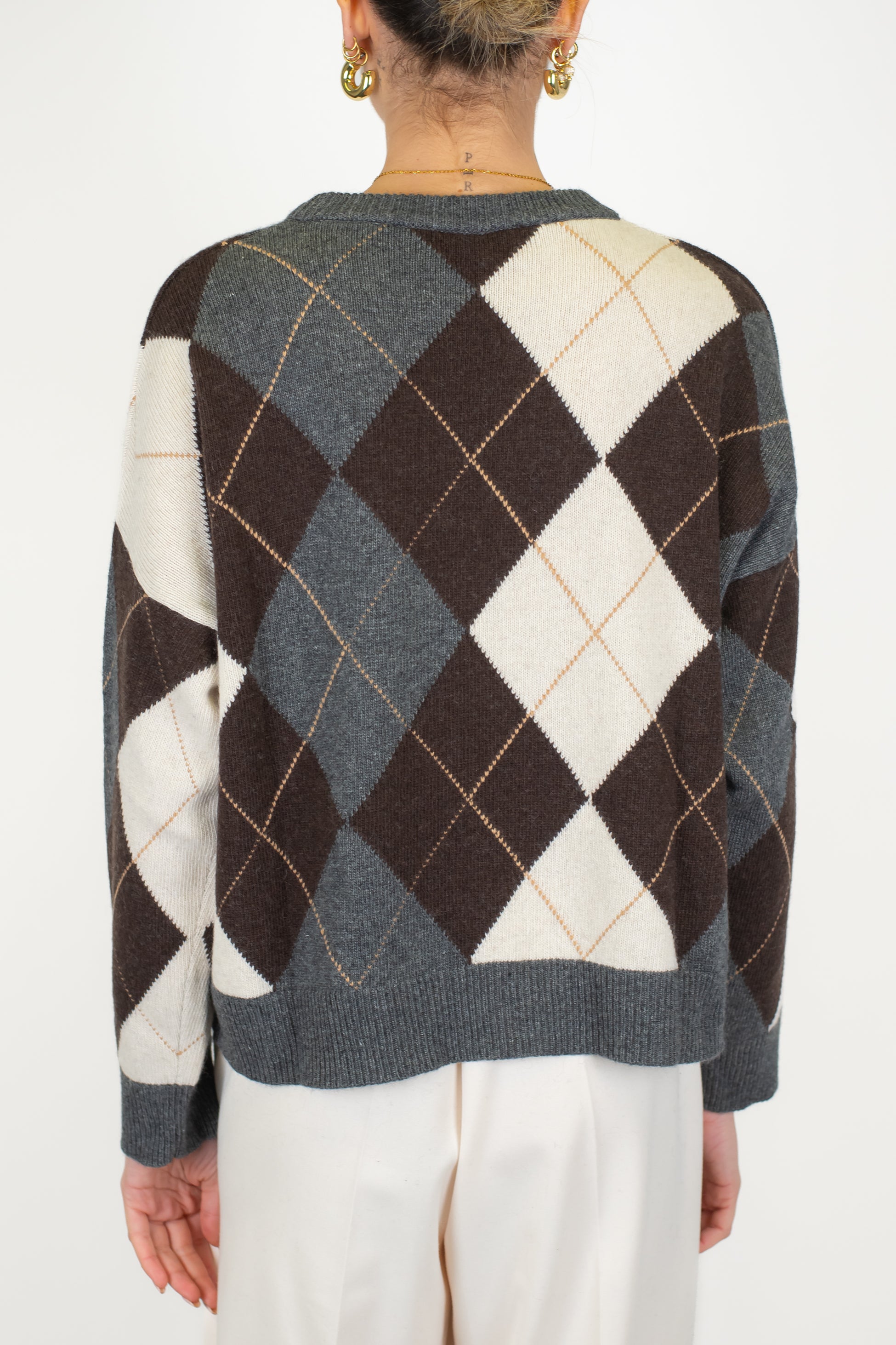 Tensione in - Maglia over fantasia rombi a contrasto in misto lana e cashmere