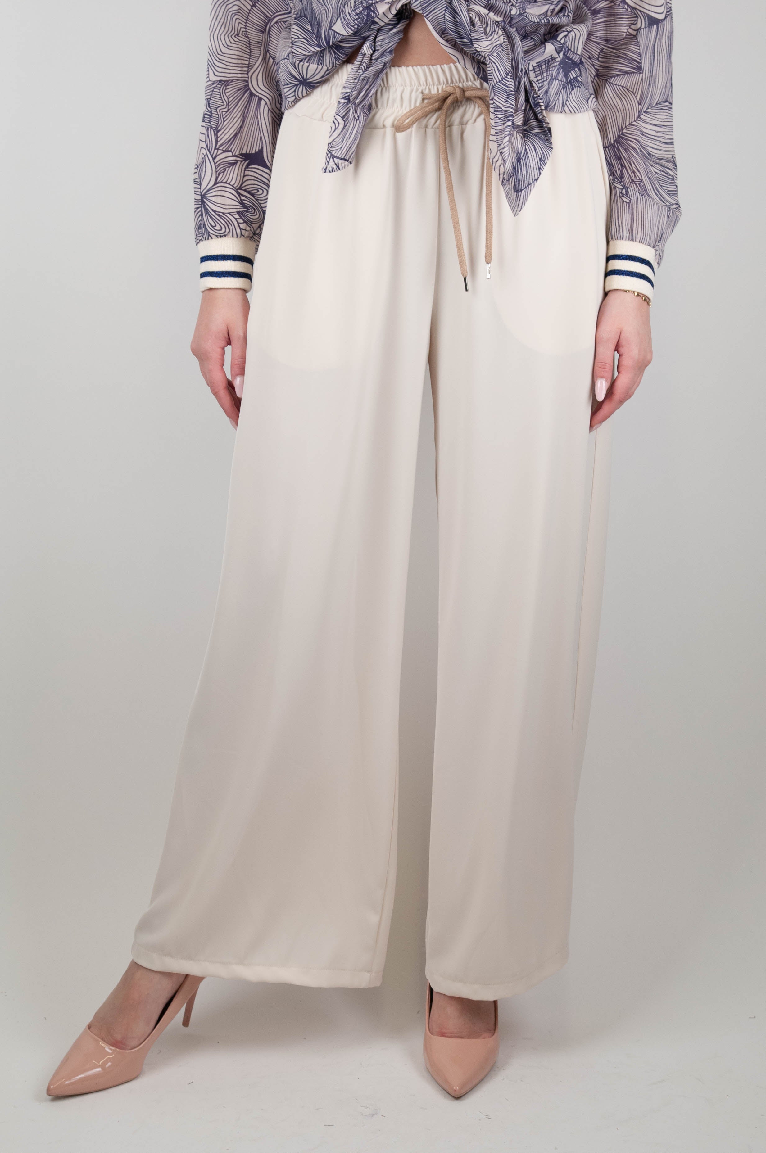 Motel - Palazzo trousers with drawstring in fluid fabric