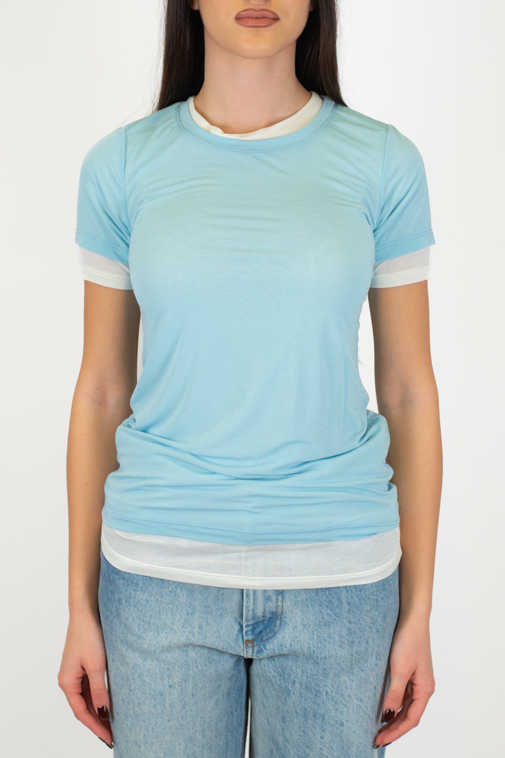 Haveone - T-shirt doppio strato a contrasto in misto seta