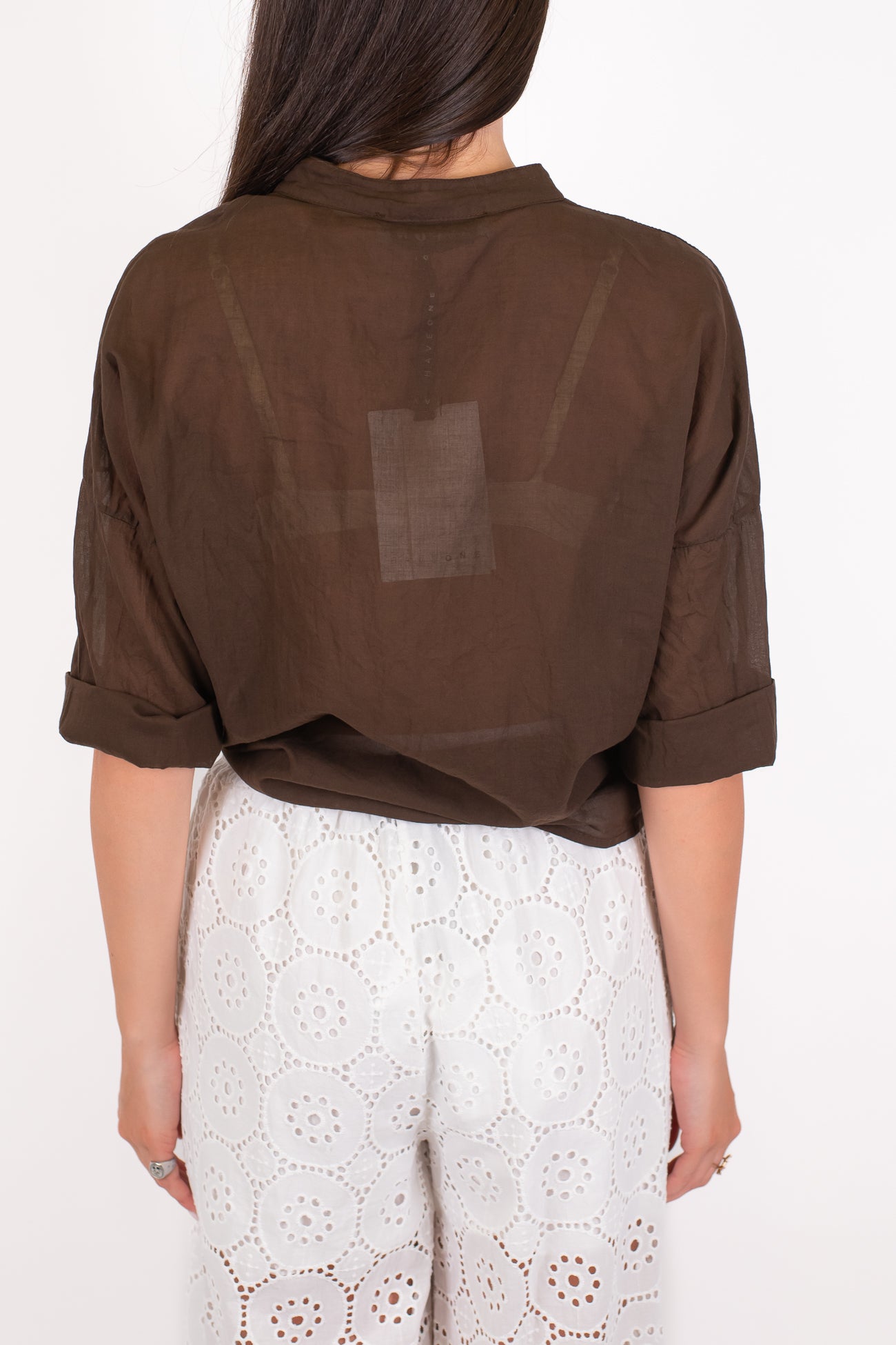 Haveone - Camicia mezzamanica in mussola di cotone con collo coreano