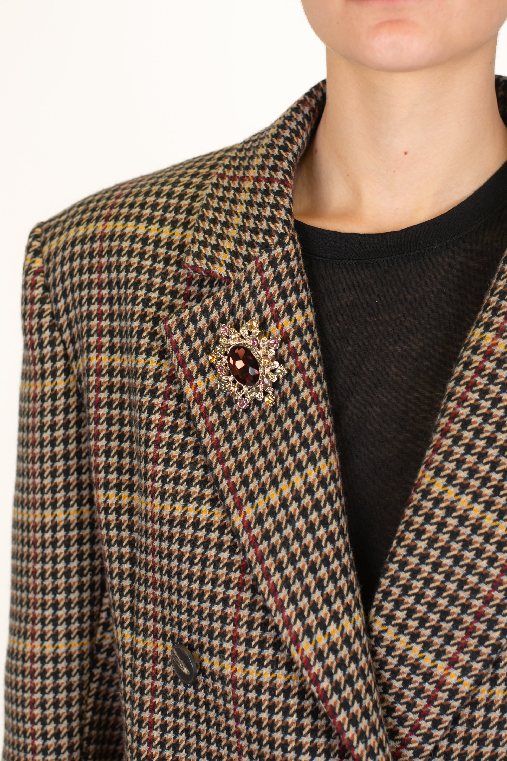 Tensione in - Giacca doppiopetto fantasia quadri/pied de poule in misto lana con spalline