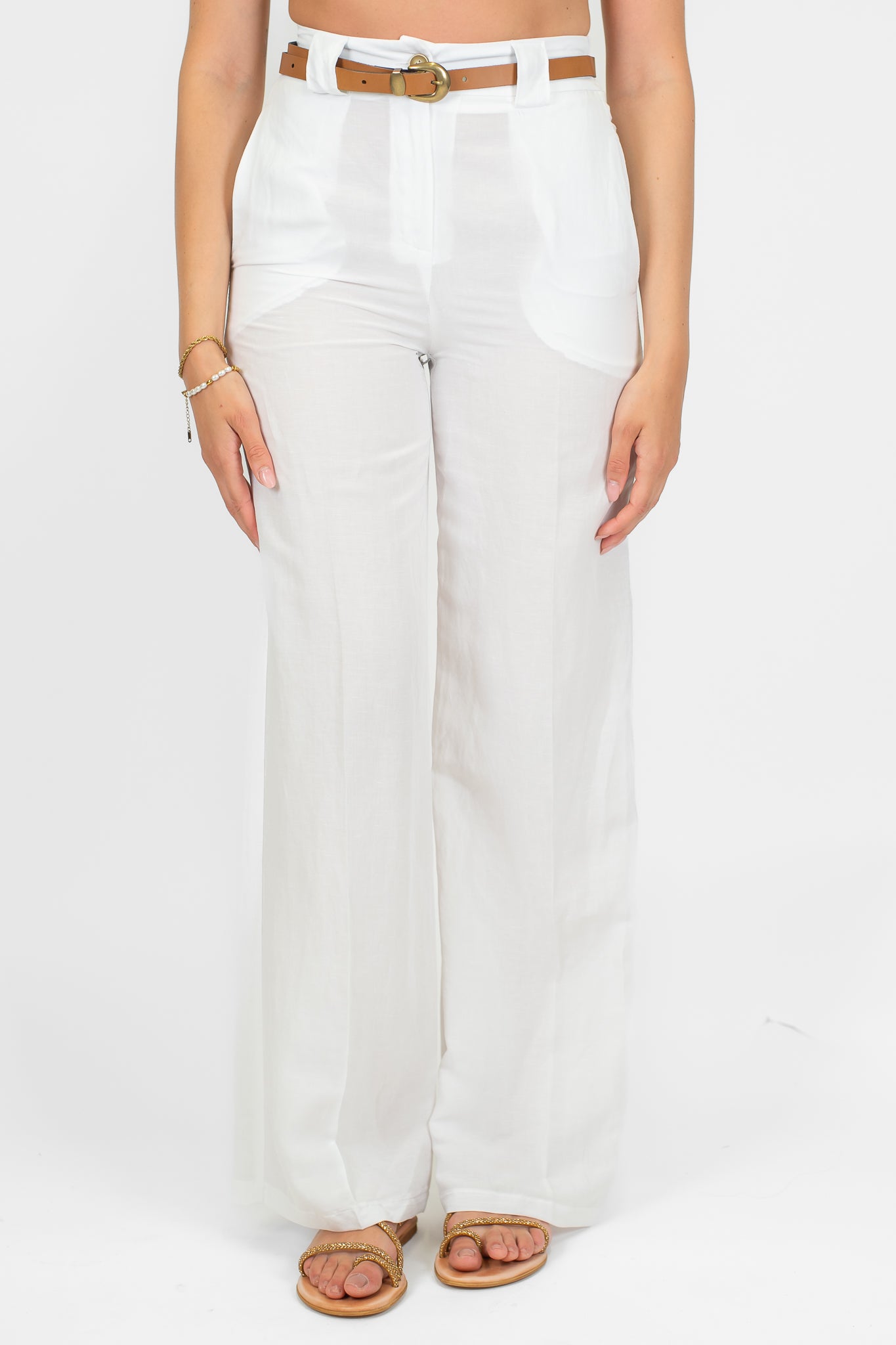 Tensione in - Pantalone palazzo in misto lino e viscosa con elastico sul retro