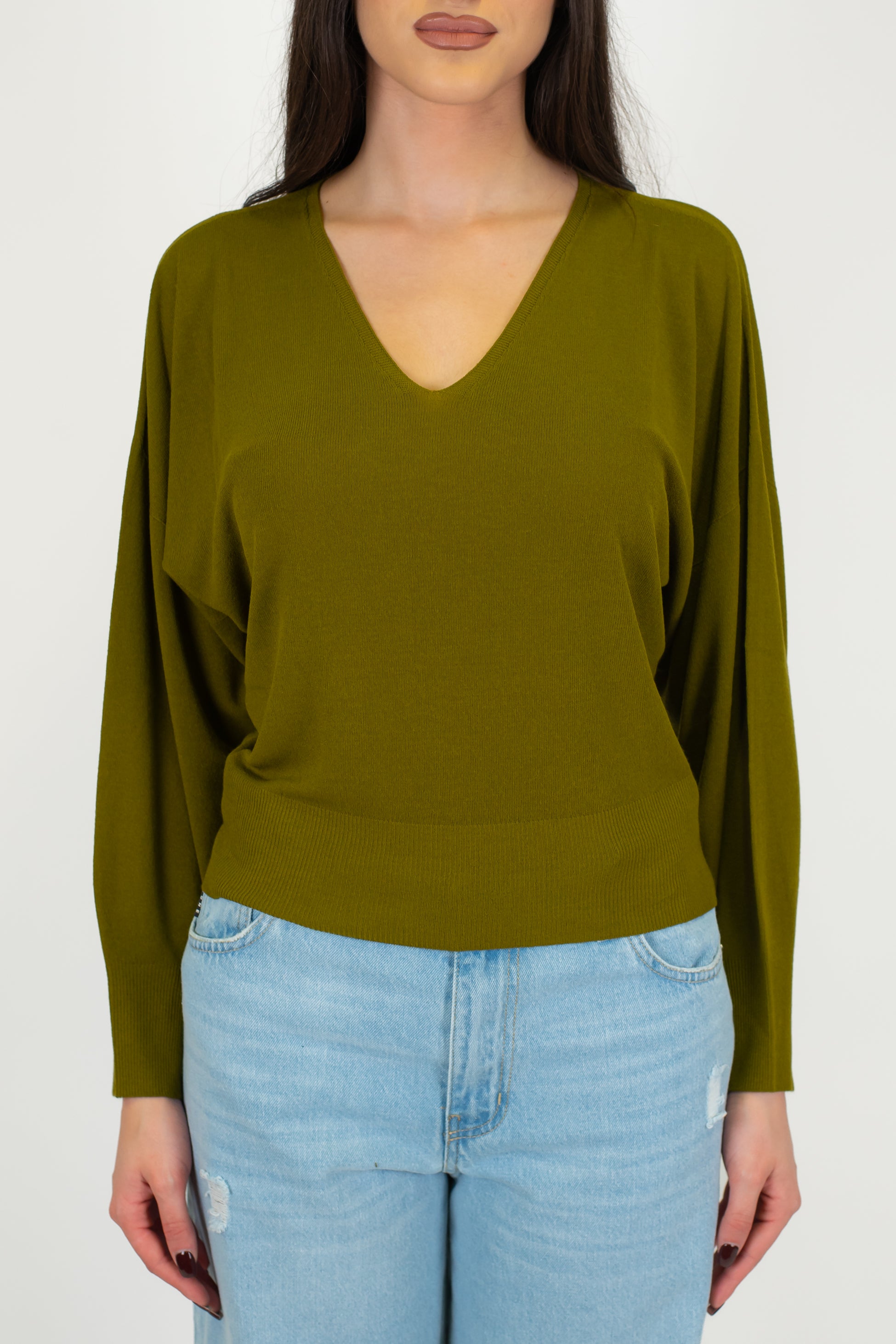 Kontatto - Maglia crop scollo a V in viscosa leggera