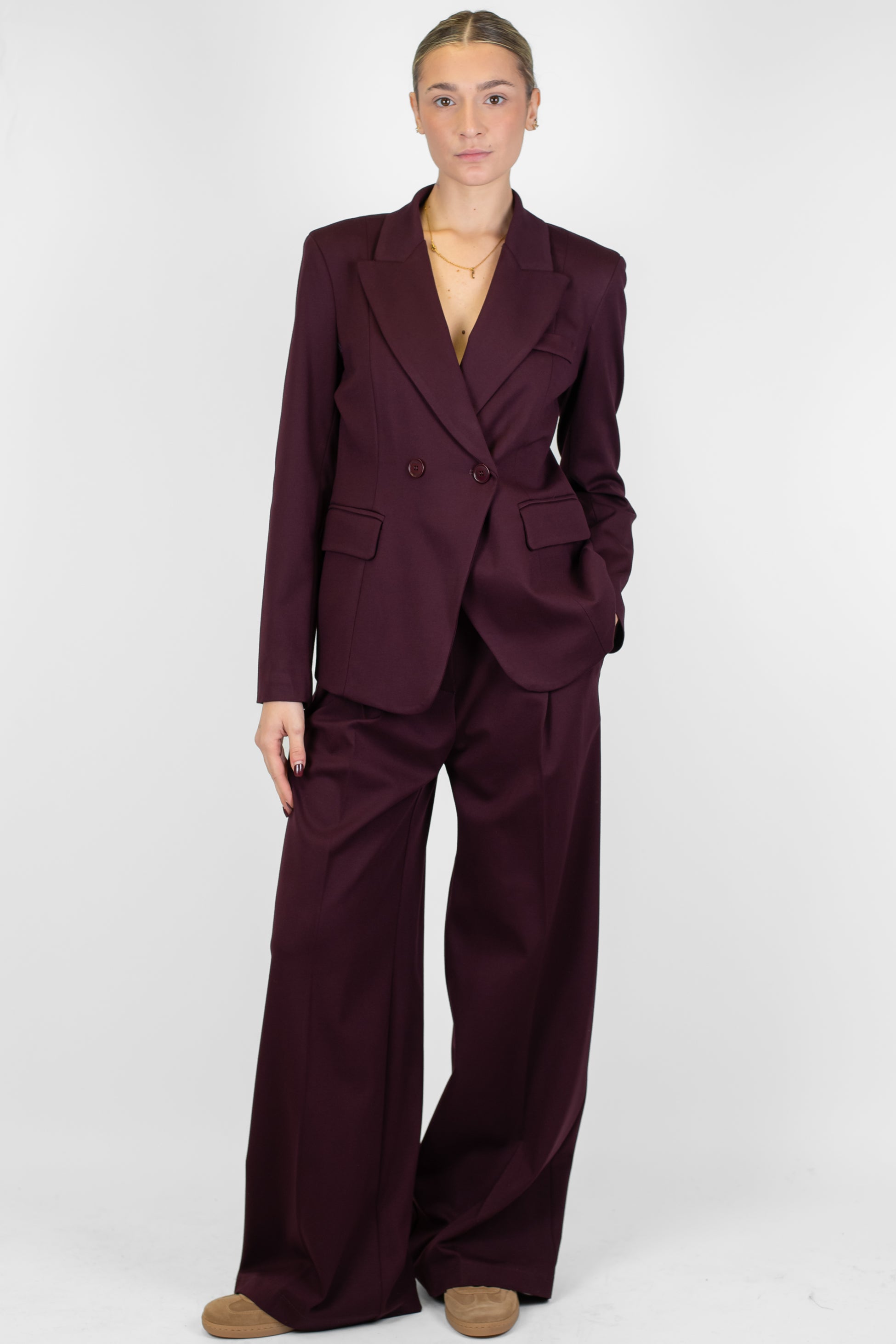 Maryley - Pantalone palazzo in punto milano con elastico sul retro