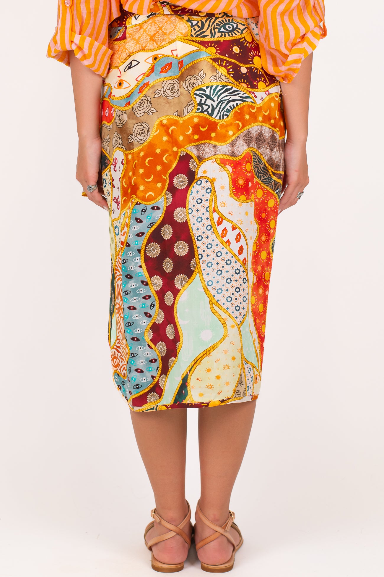 Dixie - Gonna pareo in viscosa leggera fantasia multicolor