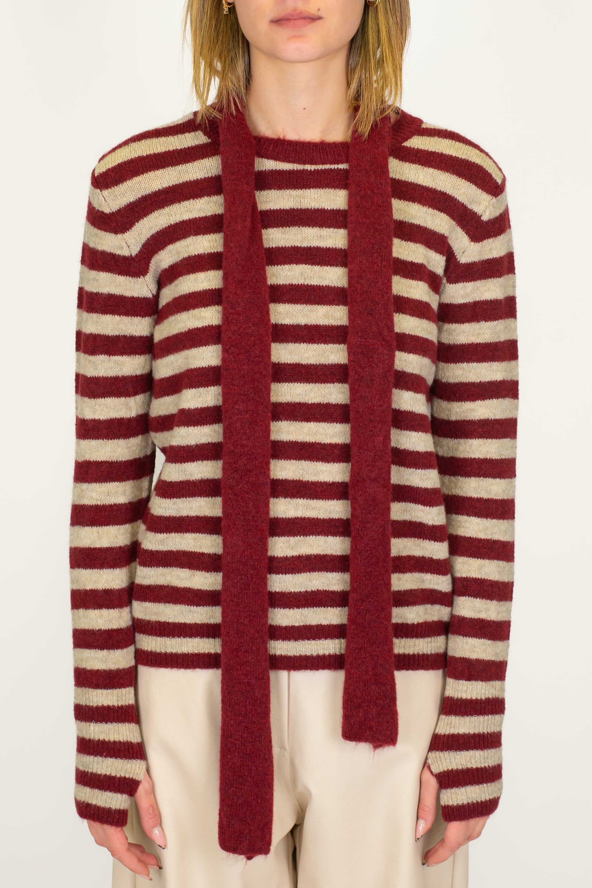 Haveome - Maglia a righe in misto lana con sciarpina