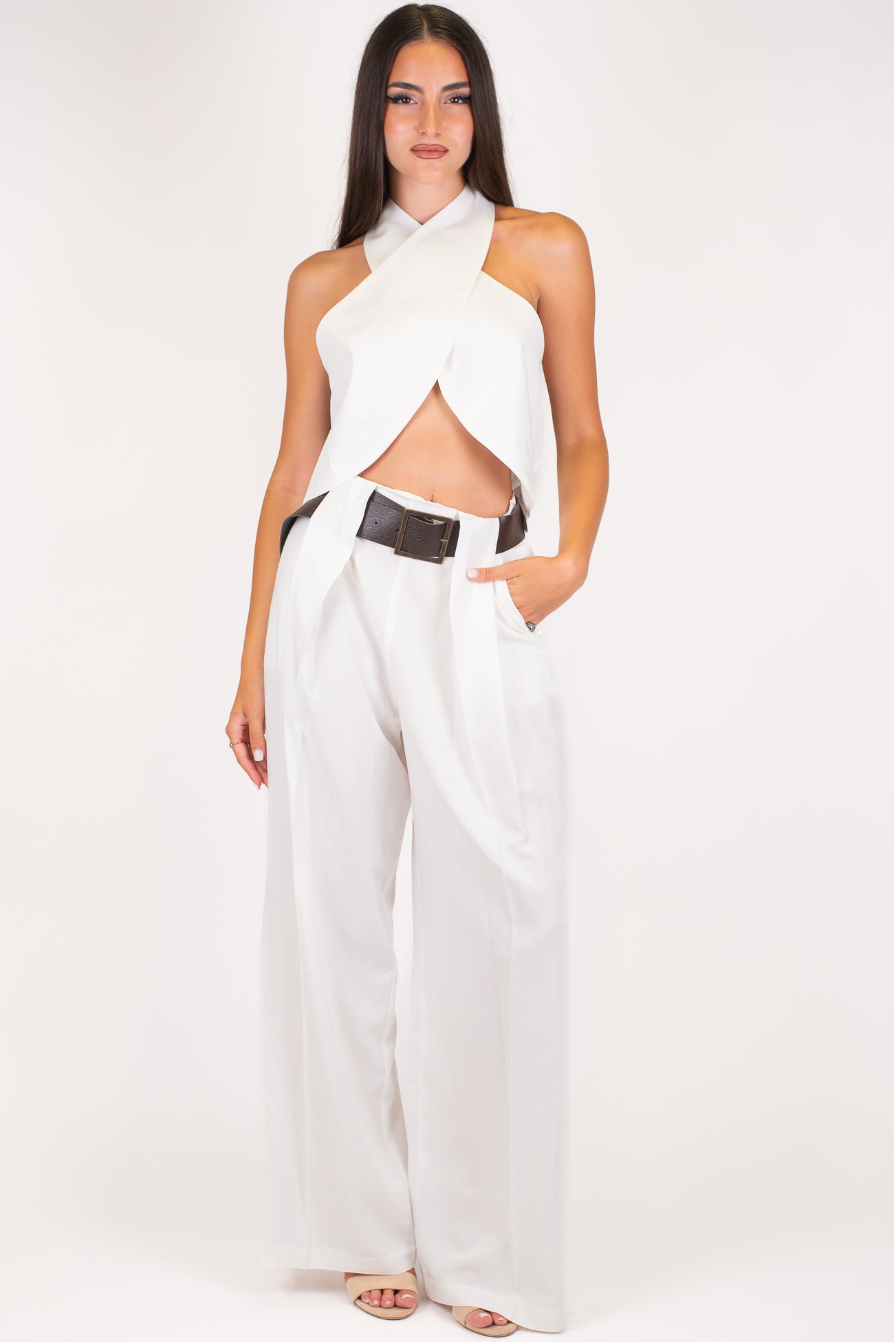 Dixie - Coordinato viscosa/lino  Top a fascia incrociato e pantalone palazzo