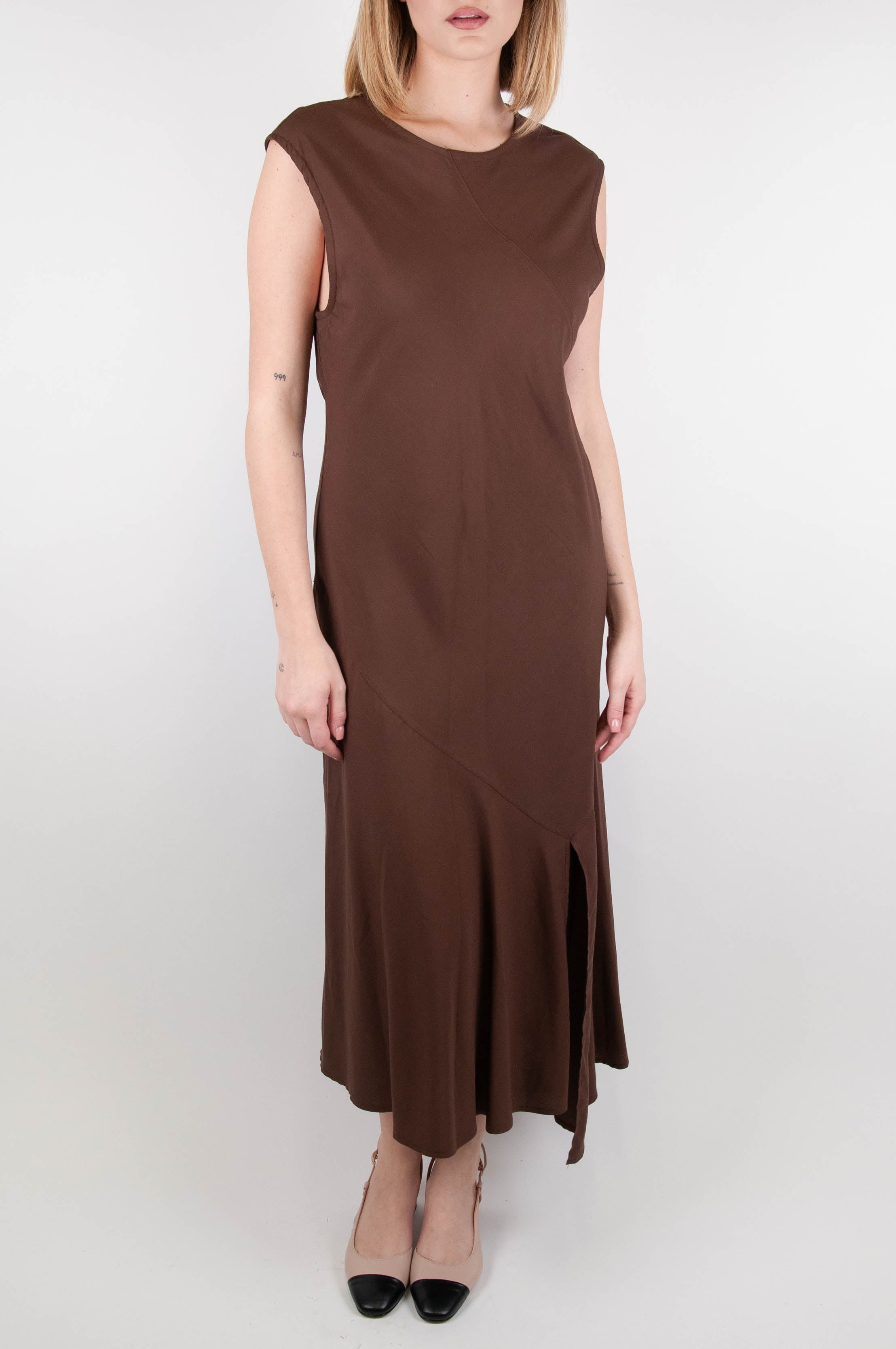 Dixie - Long sleeveless dress in linen blend