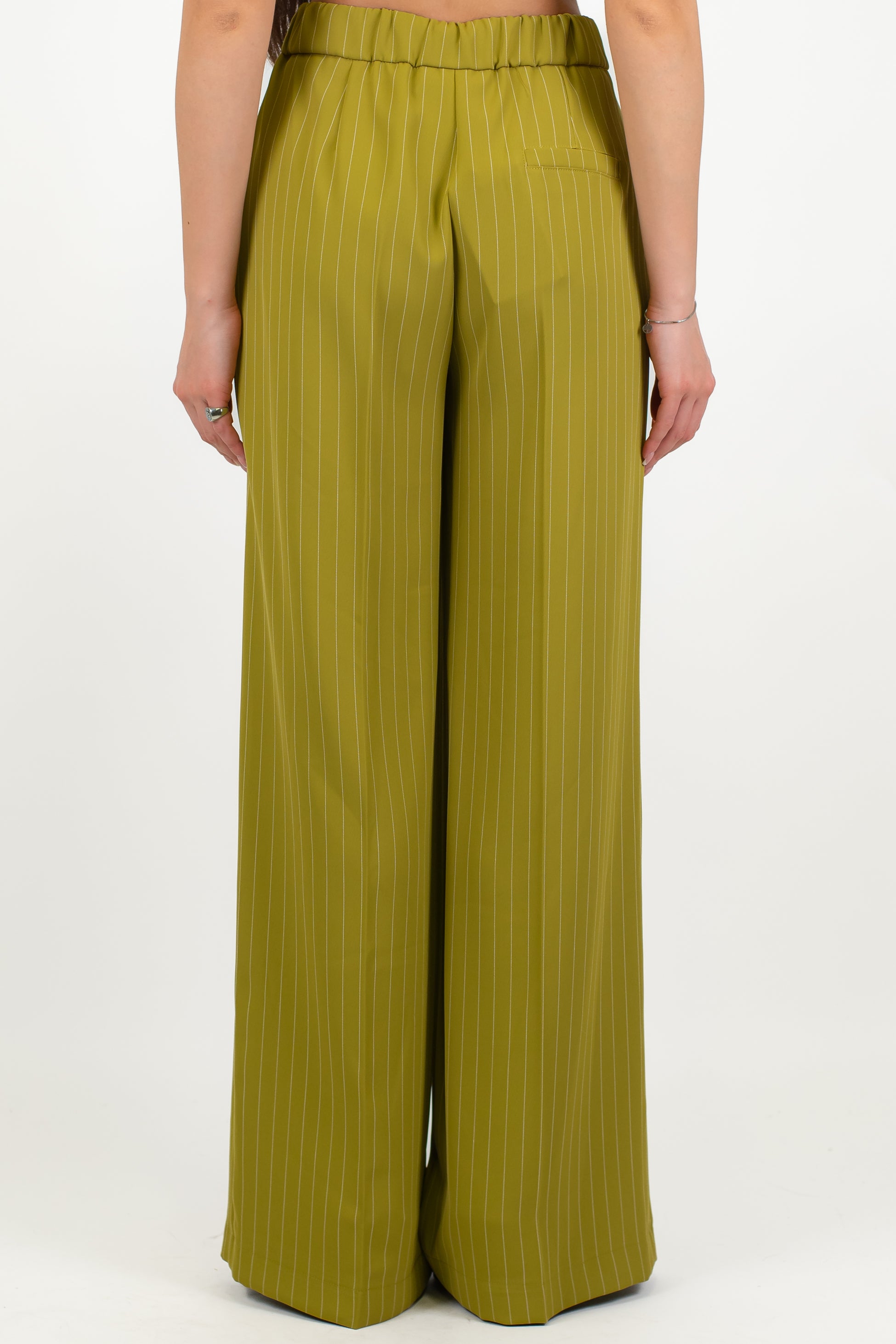 Maryley - Pantalone palazzo gessato con pinces ed elastico sul retro