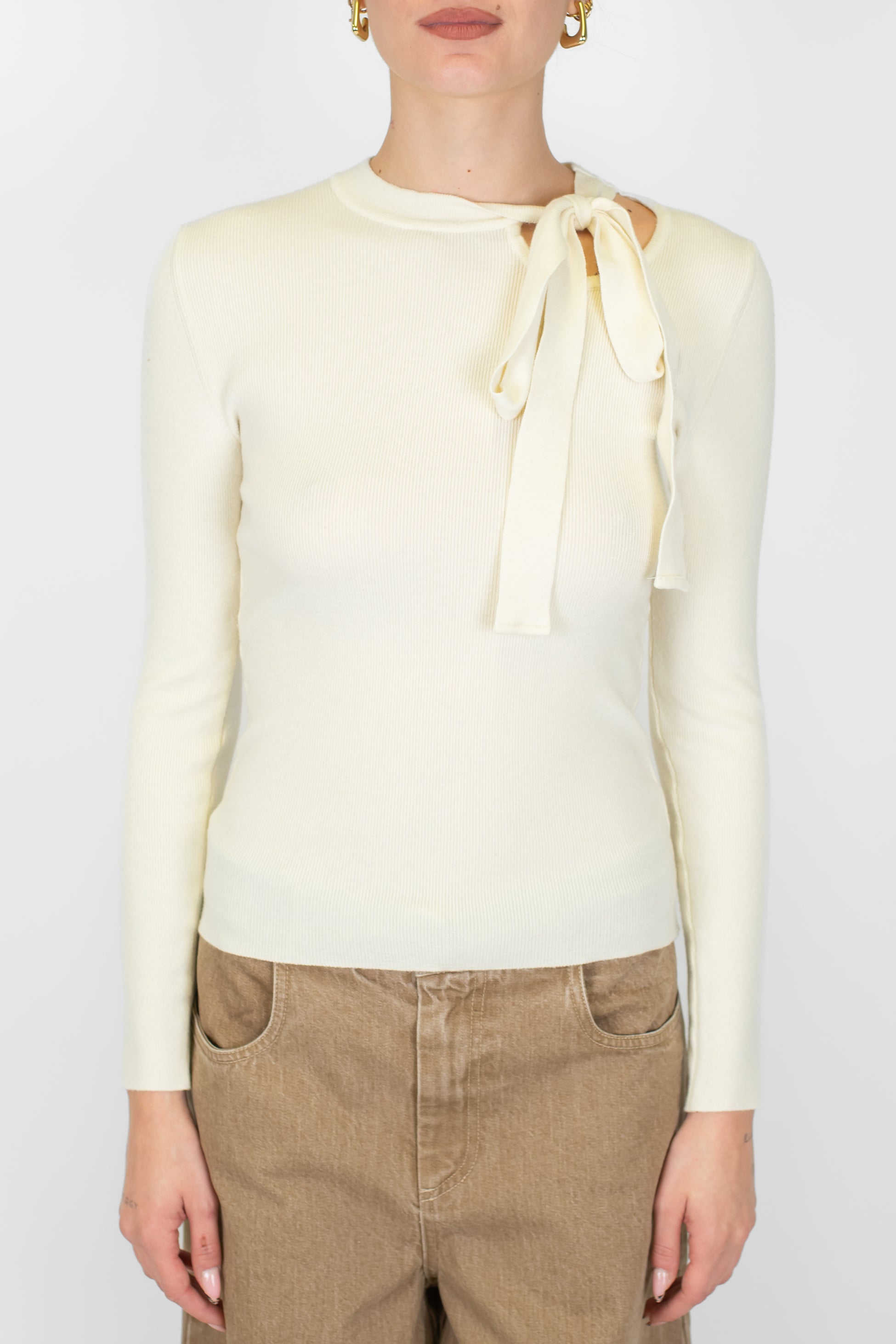 Motel - Maglia a costine con fiocco al collo