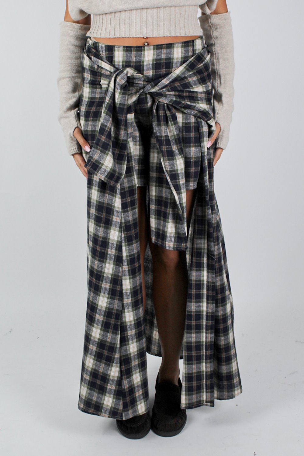 Haveone - Gonna fantasia check con asimmetria fronte-retro e finte maniche