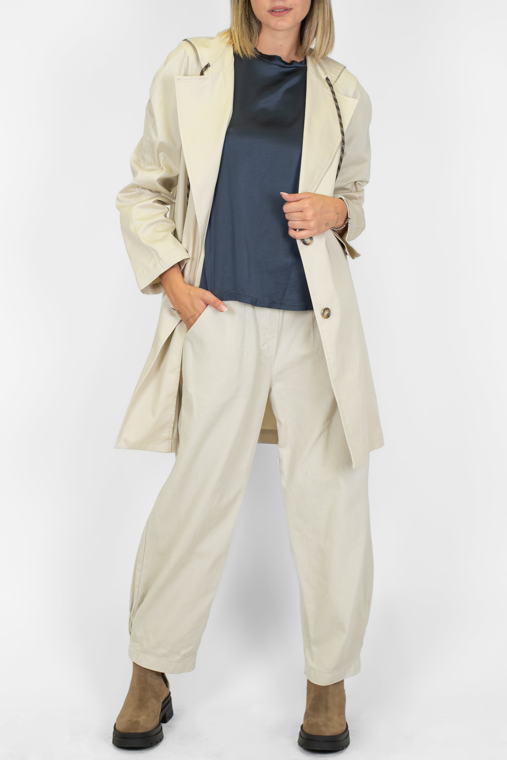 Maryley - Pantalone balloon in denim colorato con elastco in vita