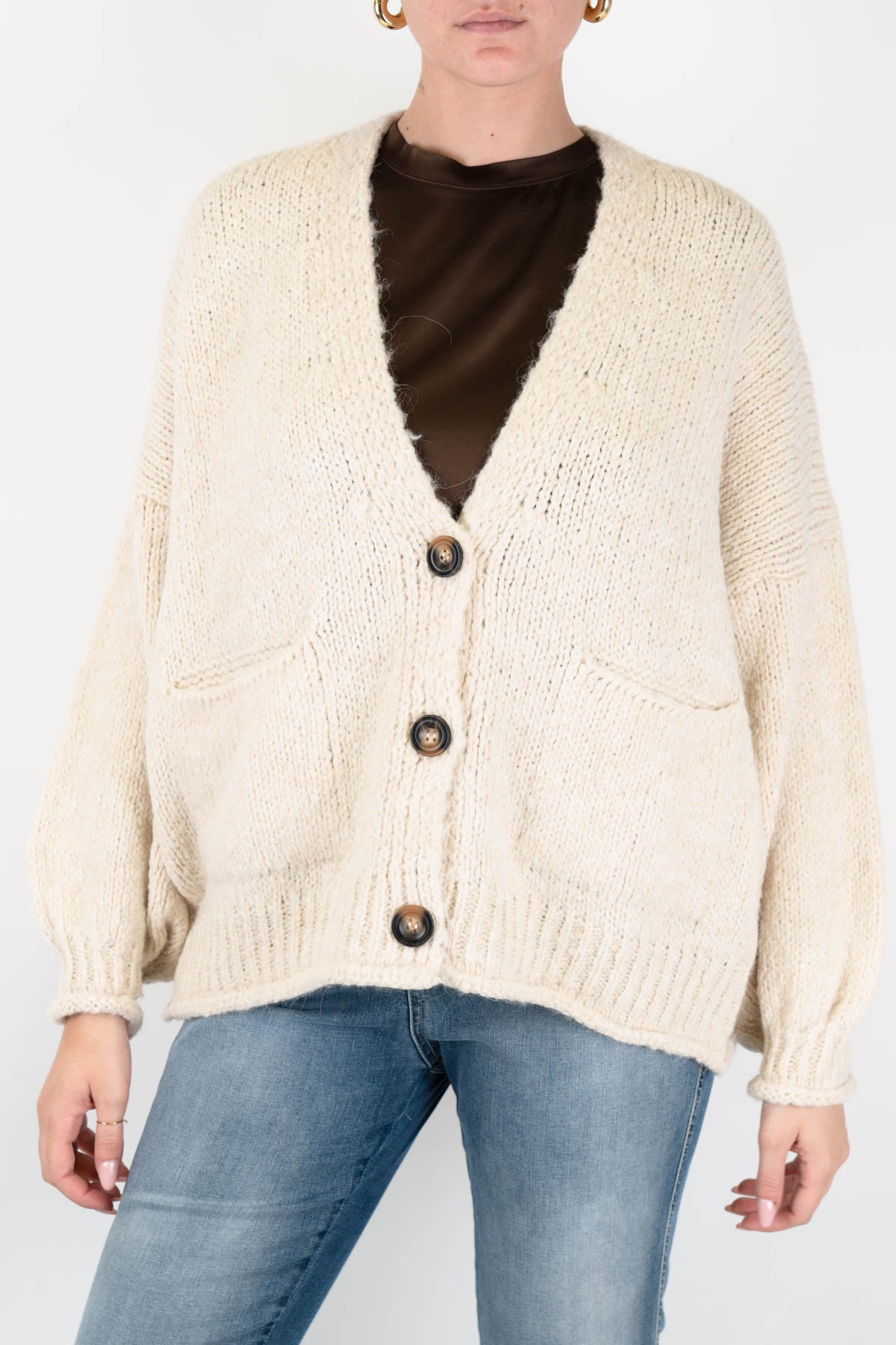 Haveone - Cardigan over in misto lana con chiusura a tre bottoni