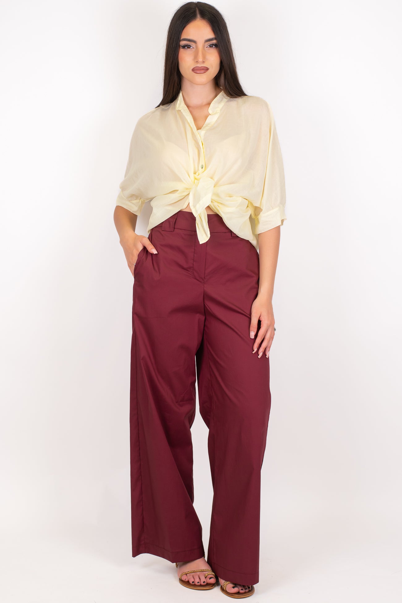 Tensione in - Pantalone palazzo in cotone leggero tela paracadute con elastico sul retro
