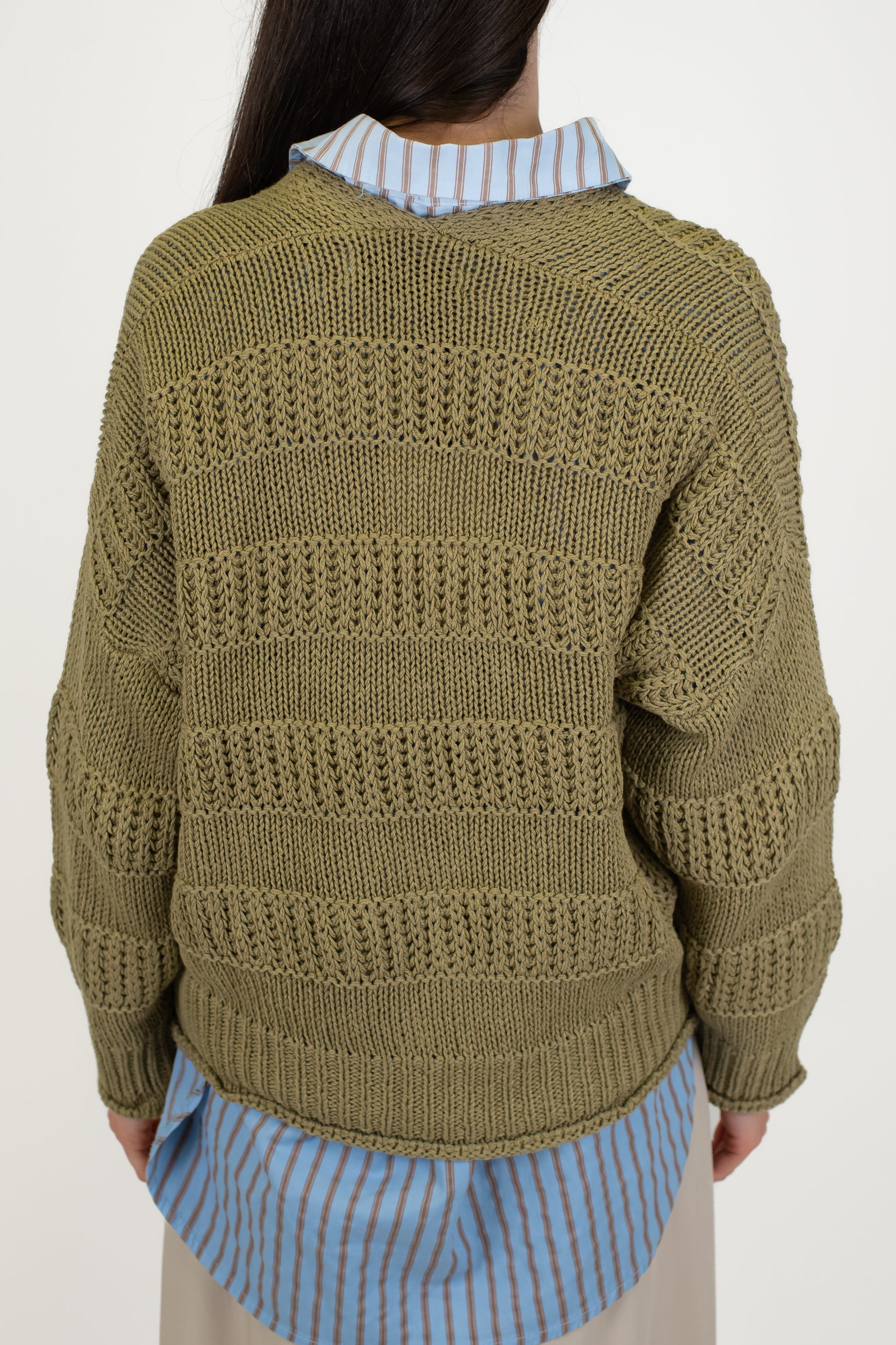 Haveone - Cardigan tre bottoni in filato leggero con bande in rilievo