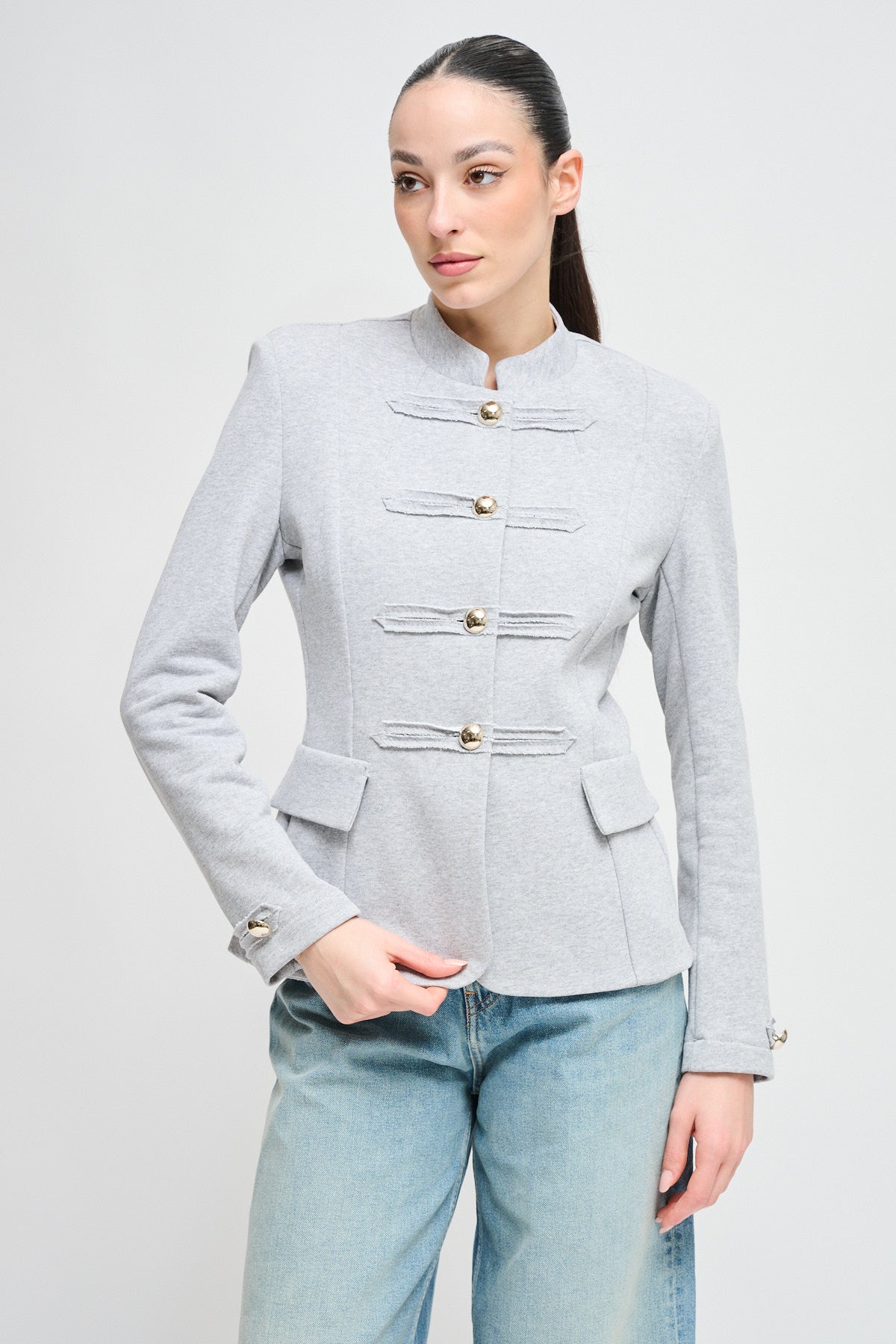 Maryley - Giacca in felpa con alamari ricamati e collo coreano