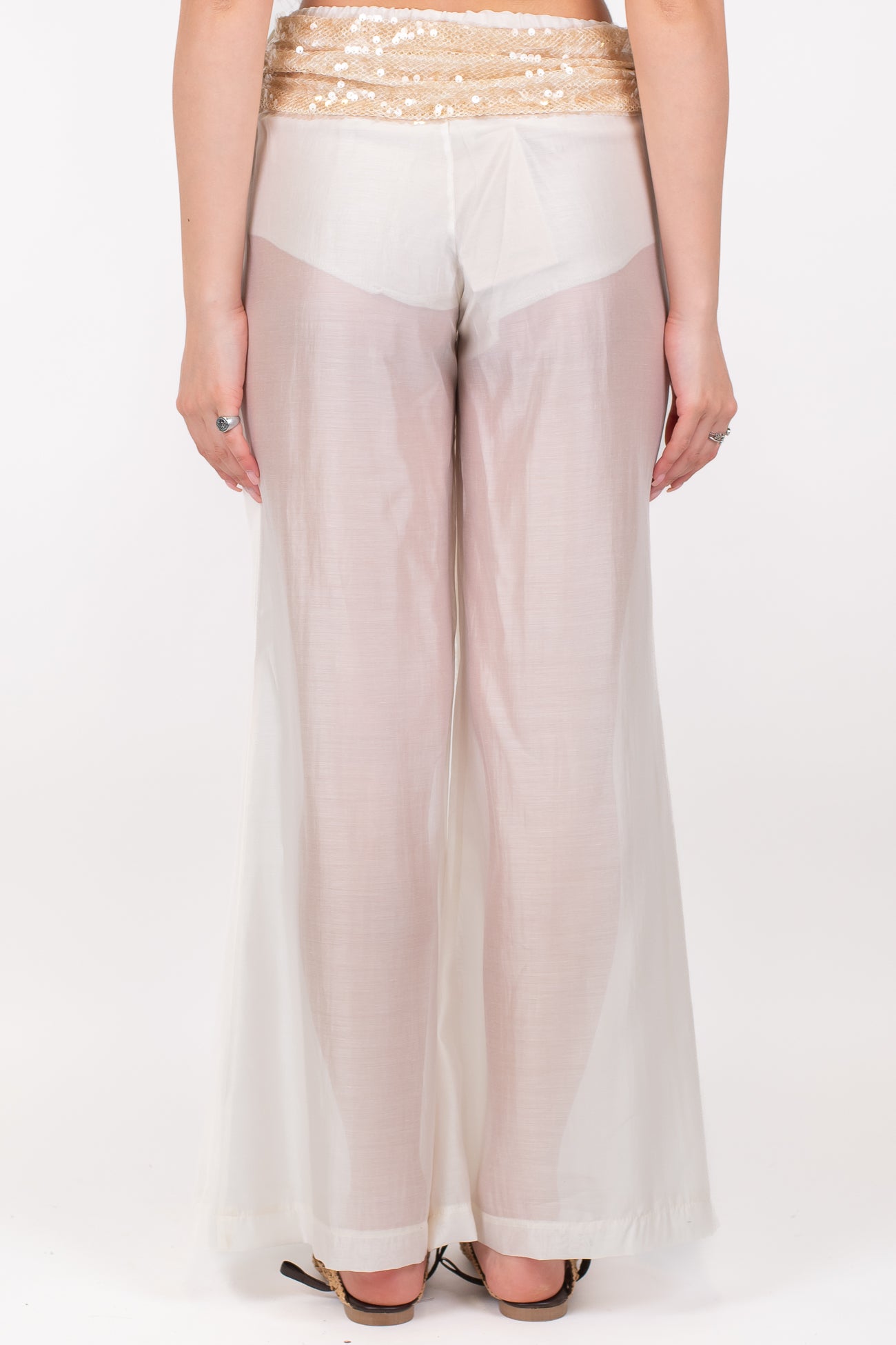 Haveone - Pantalone palazzo in lyocell con elastico in vita, coulotte e fusciacca paillettes