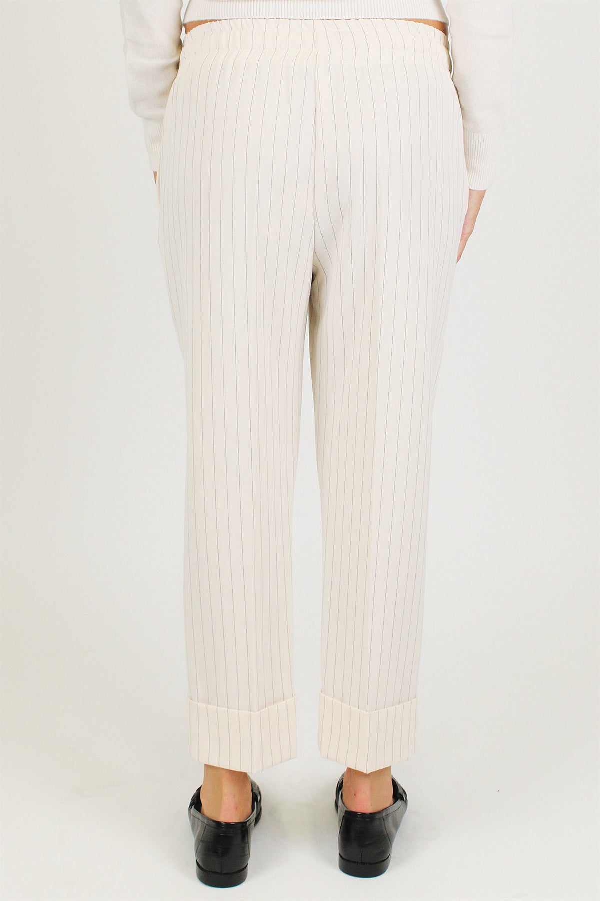 Maryley - Pantalone regular gessato con coulisse e risvolto sul fondo