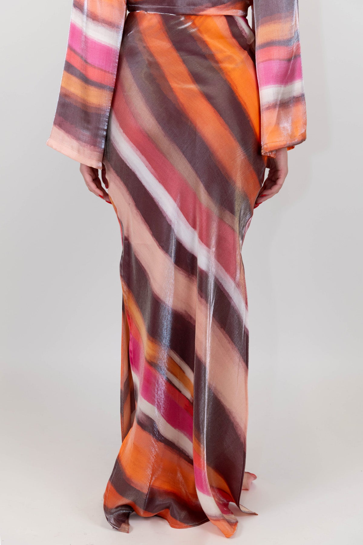 Haveone - Gonna fantasia righe diagonali in viscosa con spacco laterale