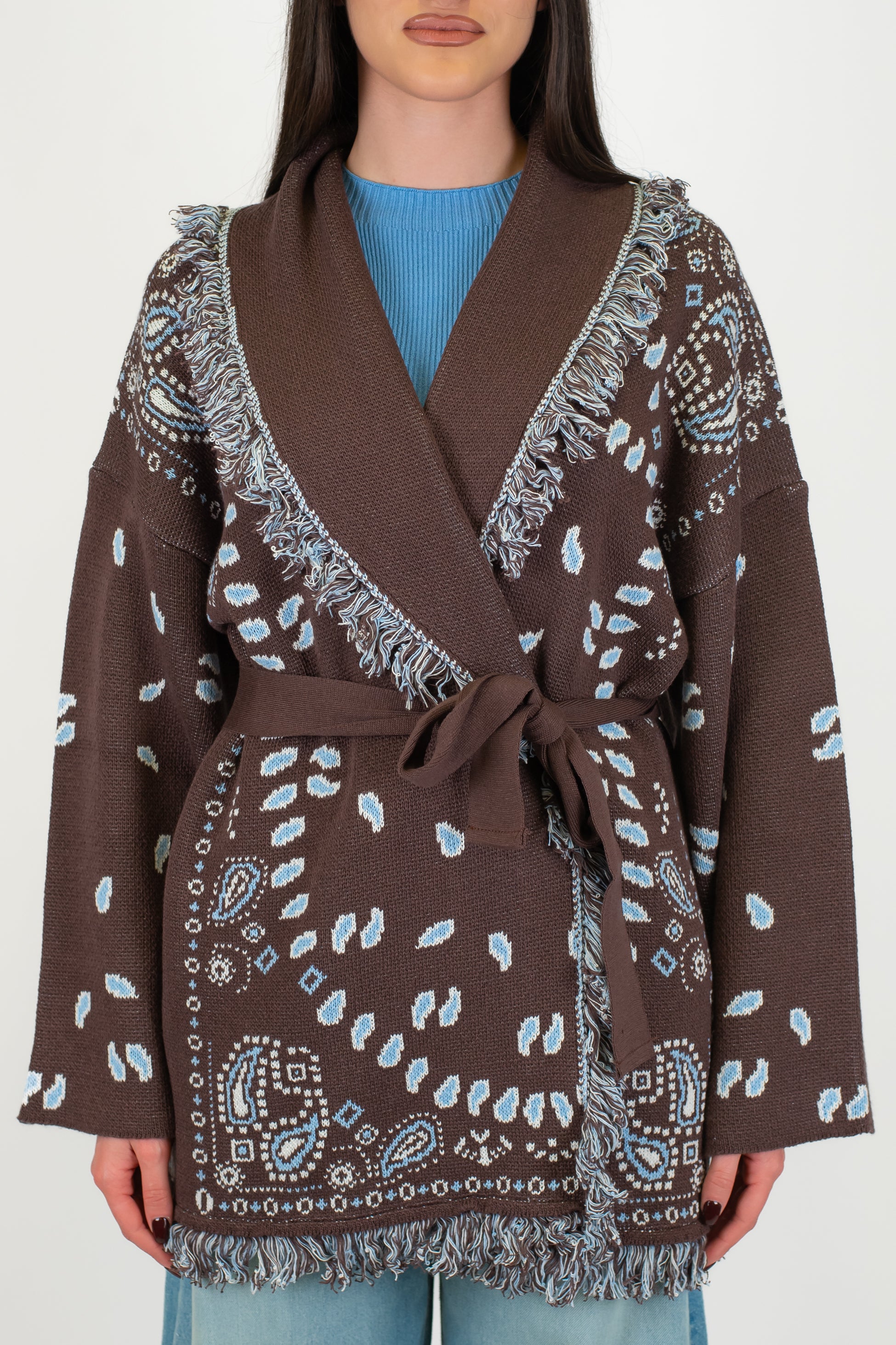 Tensione in - Cardigan fantasia bandana con frange