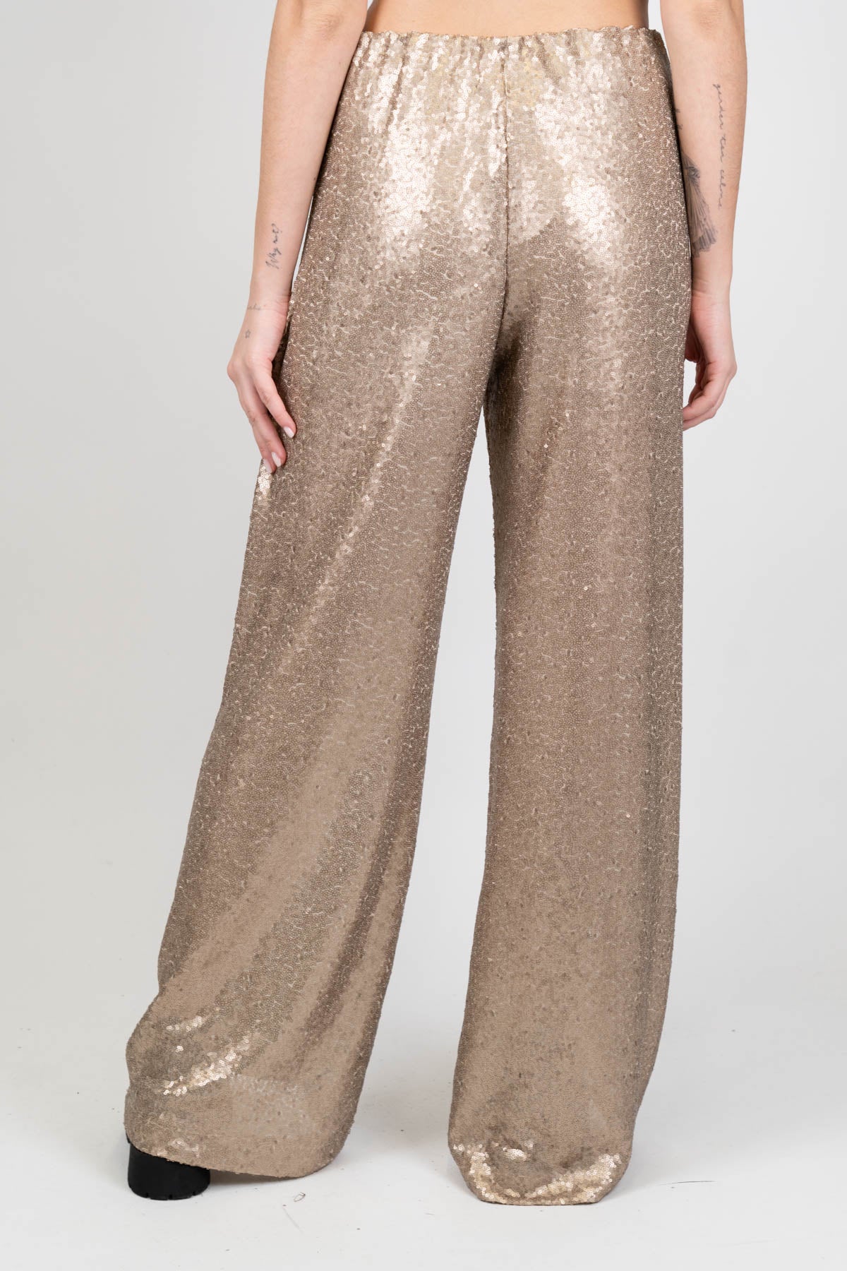 Haveone - Pantalone palazzo paillettes con elastico in vita