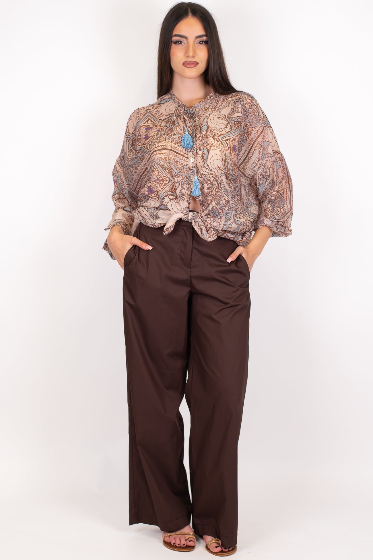 Tensione in - Pantalone palazzo in cotone leggero tela paracadute con elastico sul retro