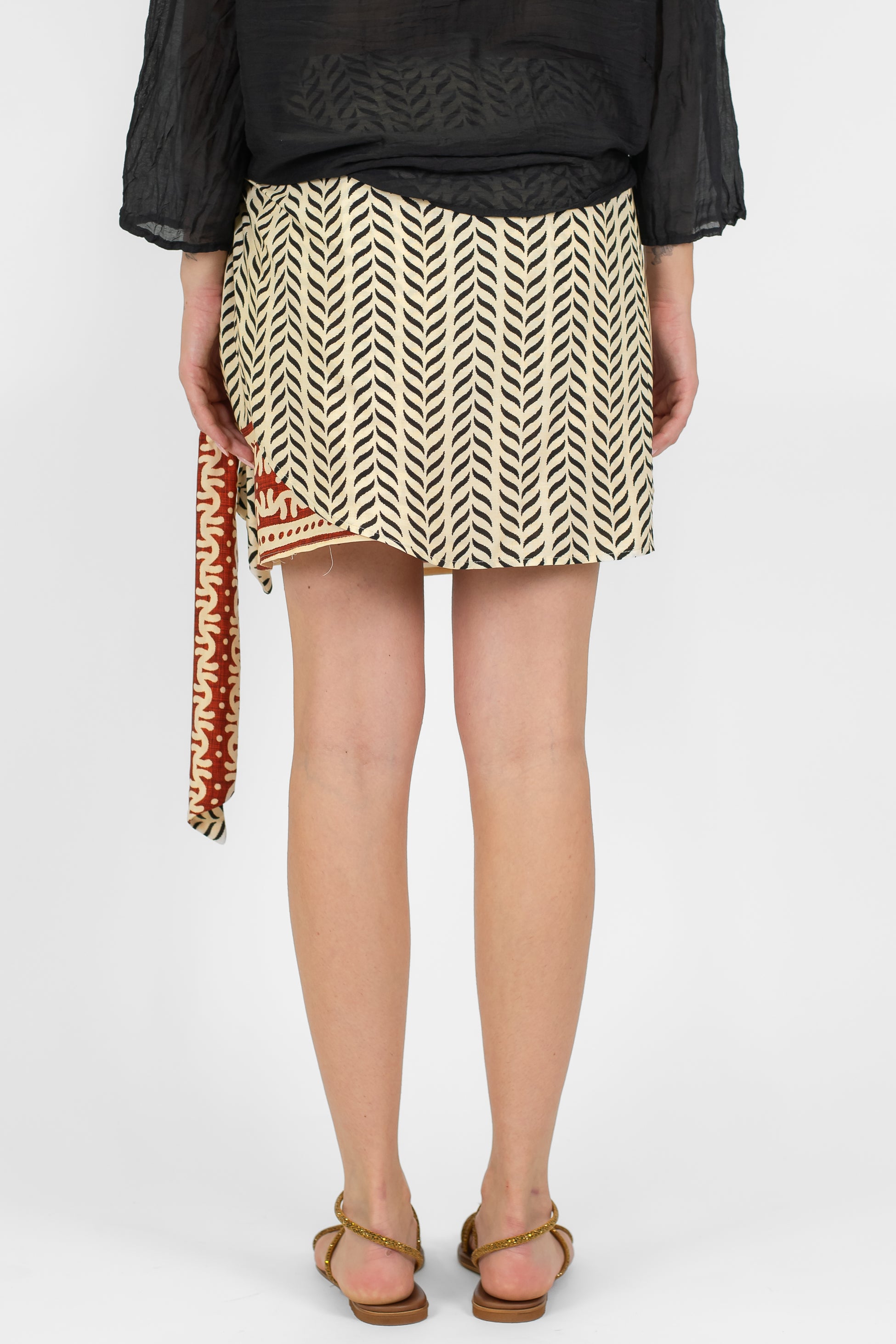 Haveone - Minigonna pareo a porafoglio fantasia zig zag a contrasto in viscosa