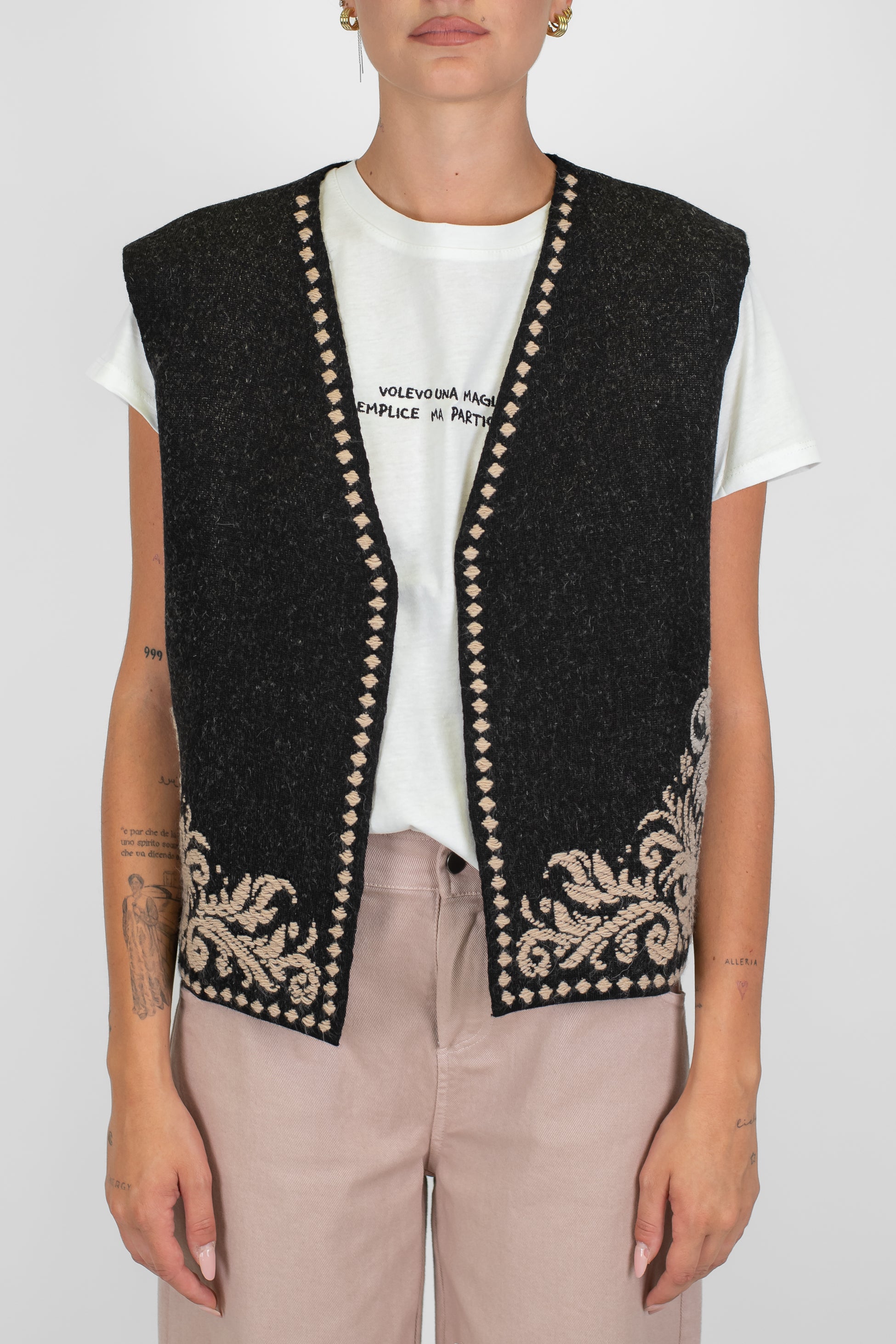 Motel - Gilet aperto fantasia astratta in misto lana