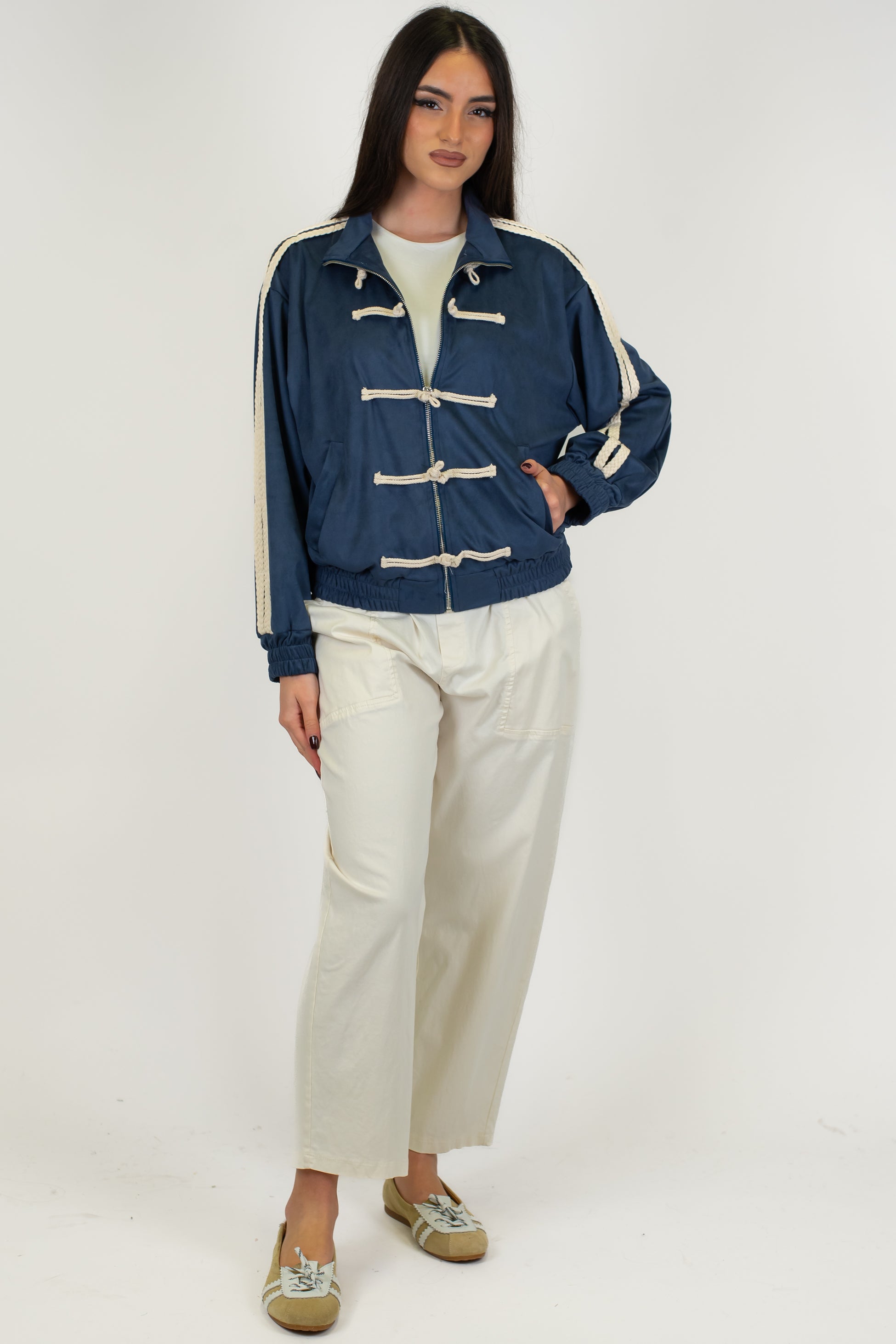 Haveone - Pantalone regular in misto cotone e lyocell con elastico sul retro