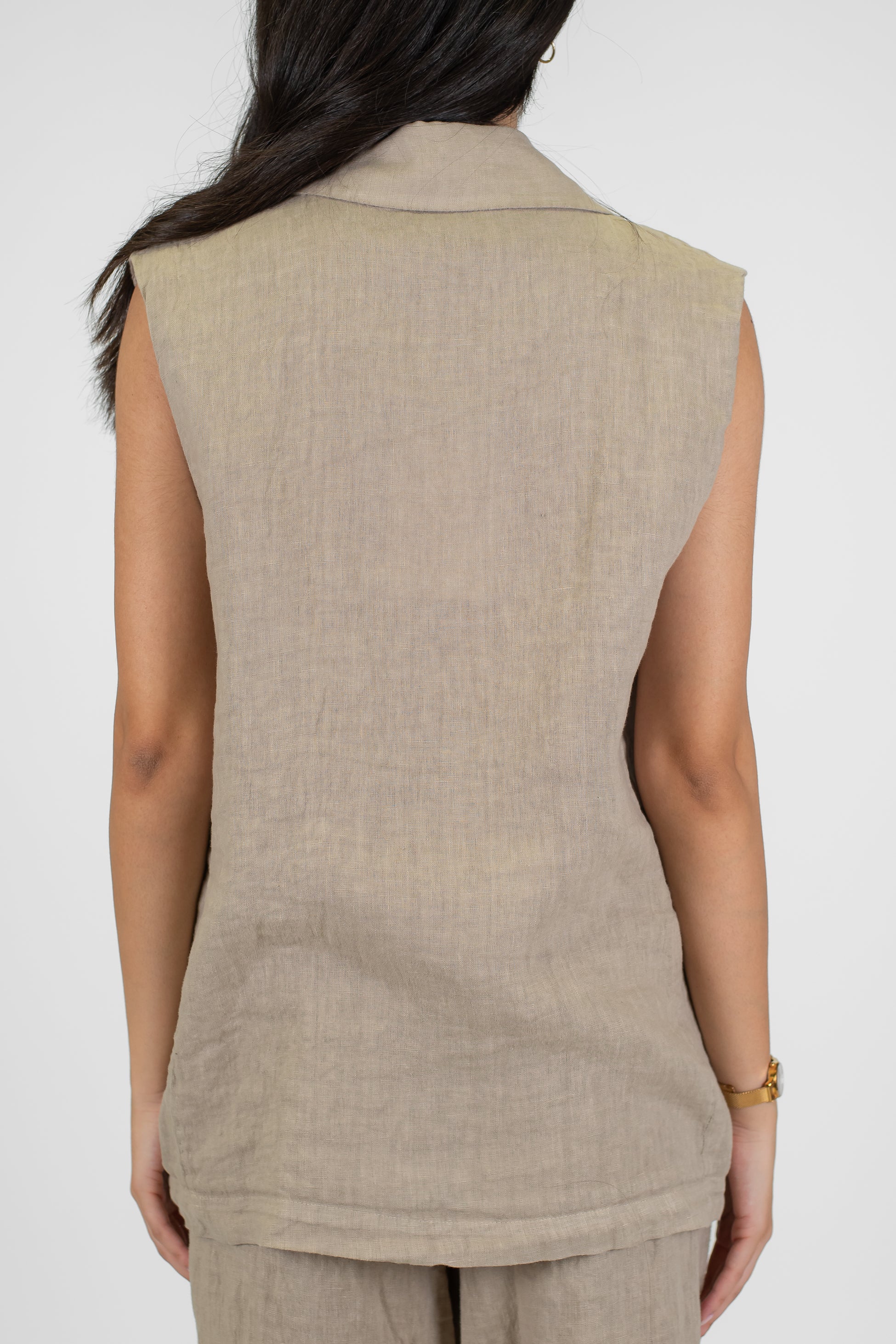 Haveone - Gilet lungo in puro lino con chiusura ad un bottone