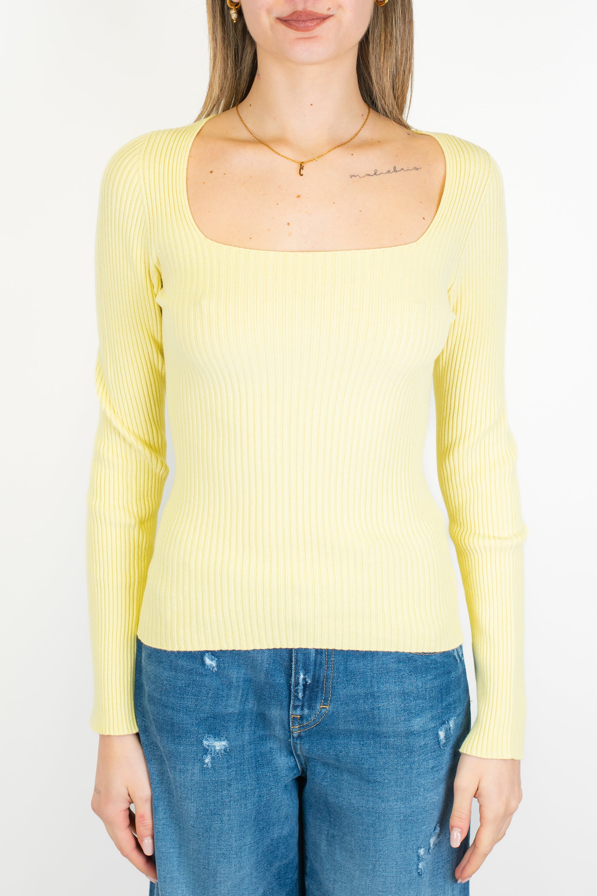 Kontatto - Maglia con scollo quadrato a costine