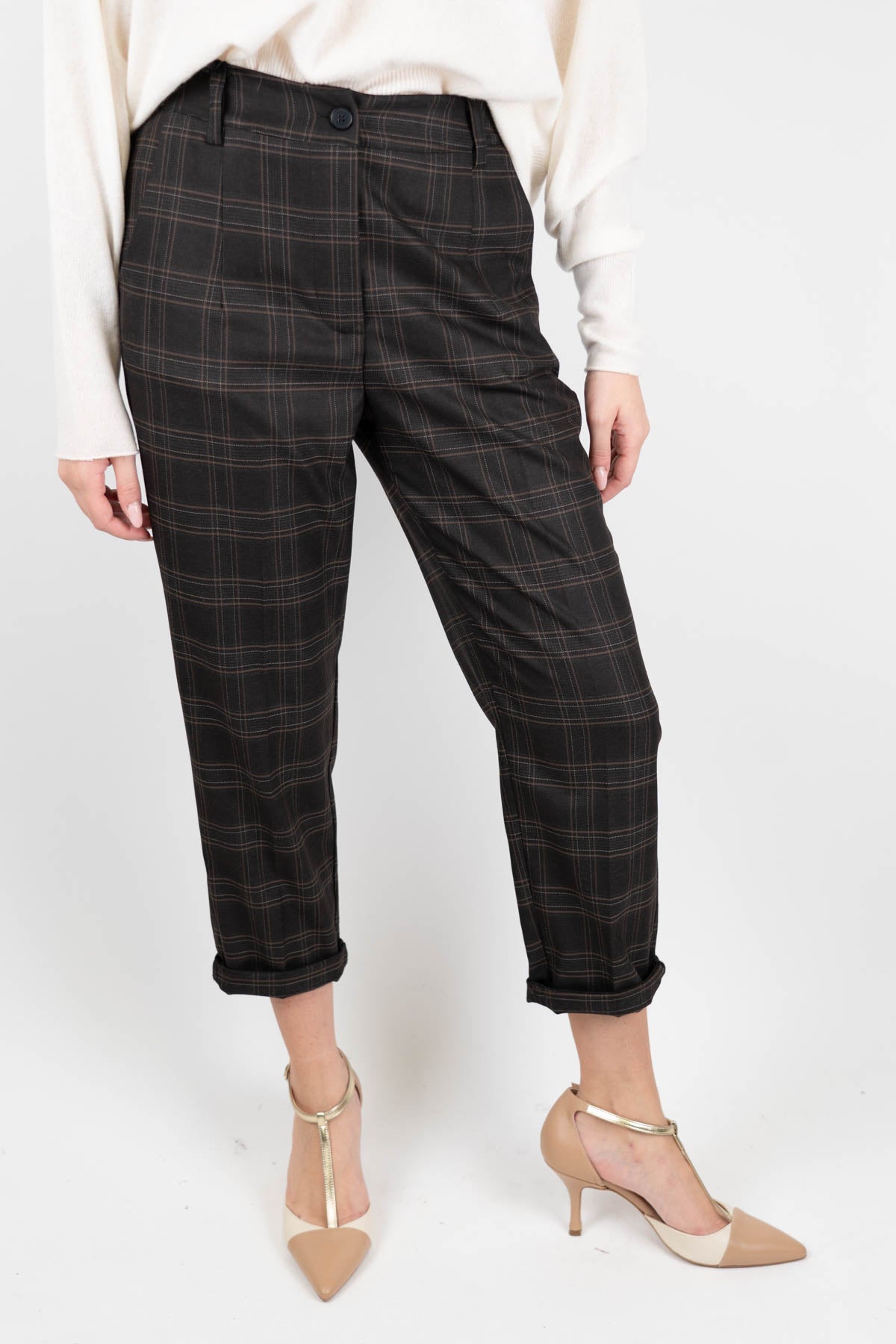 Tensione in - Pantalone regular fantasia check con elastico sul retro