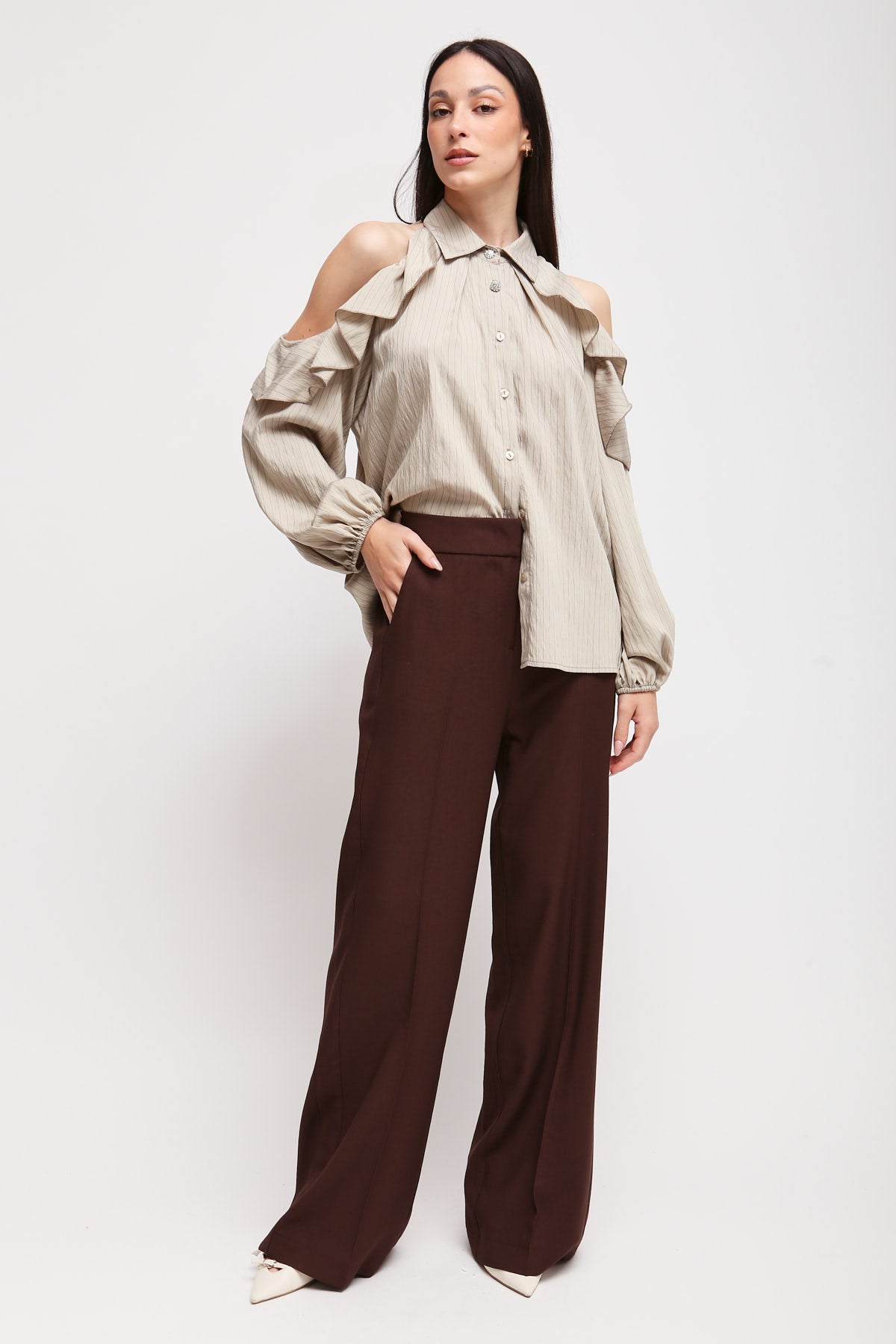 Maryley - Pantalone palazzo con elastico sul retro