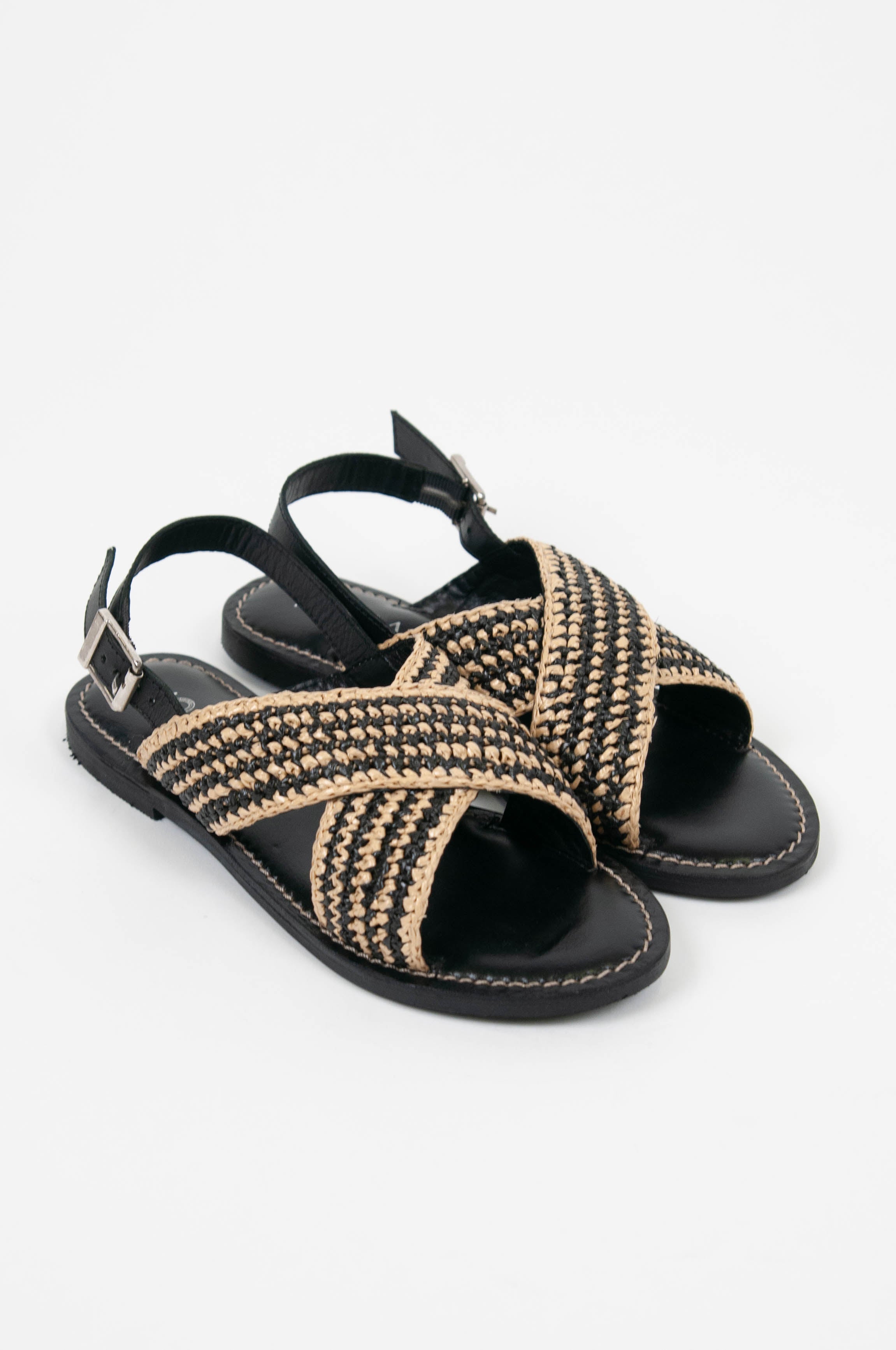Mosaic - Slingback sandal with double crossover strap in raffia