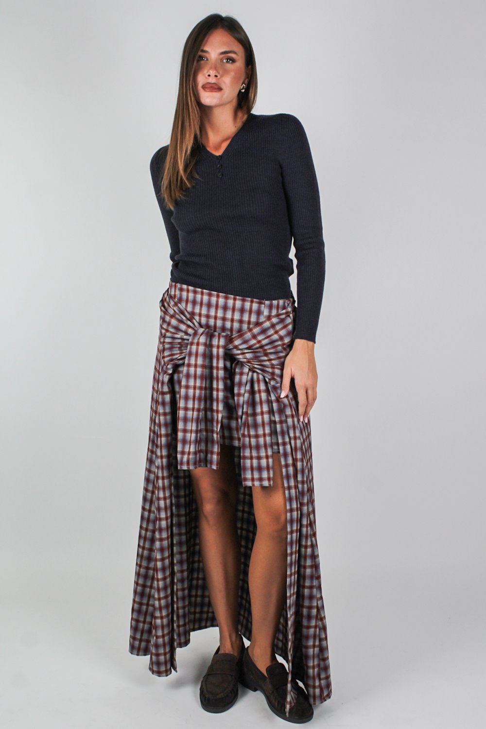 Haveone - Gonna fantasia check con asimmetria fronte-retro e nodo finte maniche