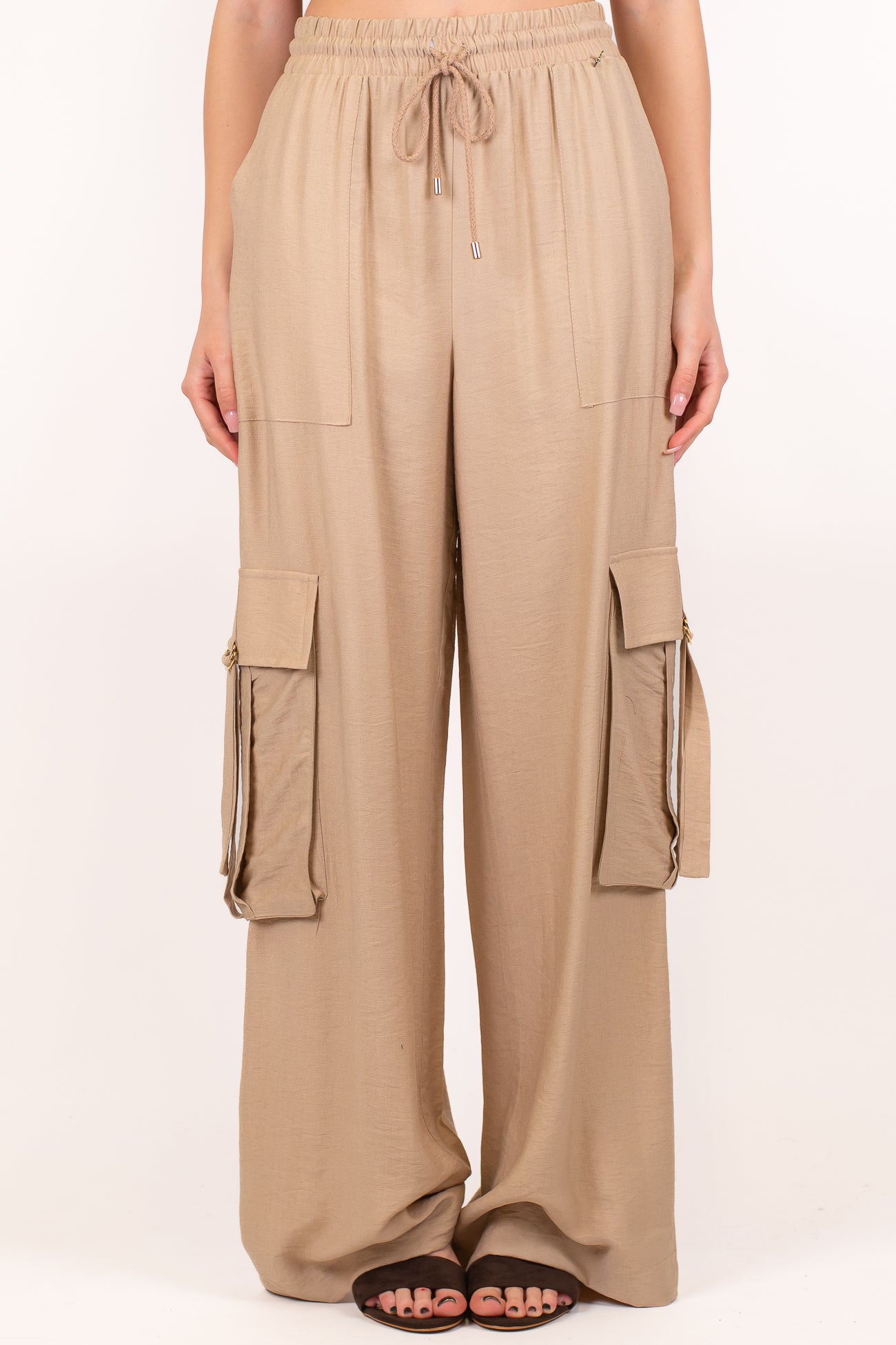 Dixie - Coodinato in viscosa leggera con gilet e pantalone cargo palazzo con coulisse