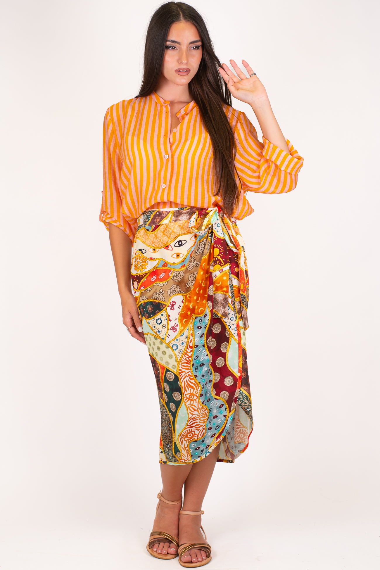 Dixie - Gonna pareo in viscosa leggera fantasia multicolor