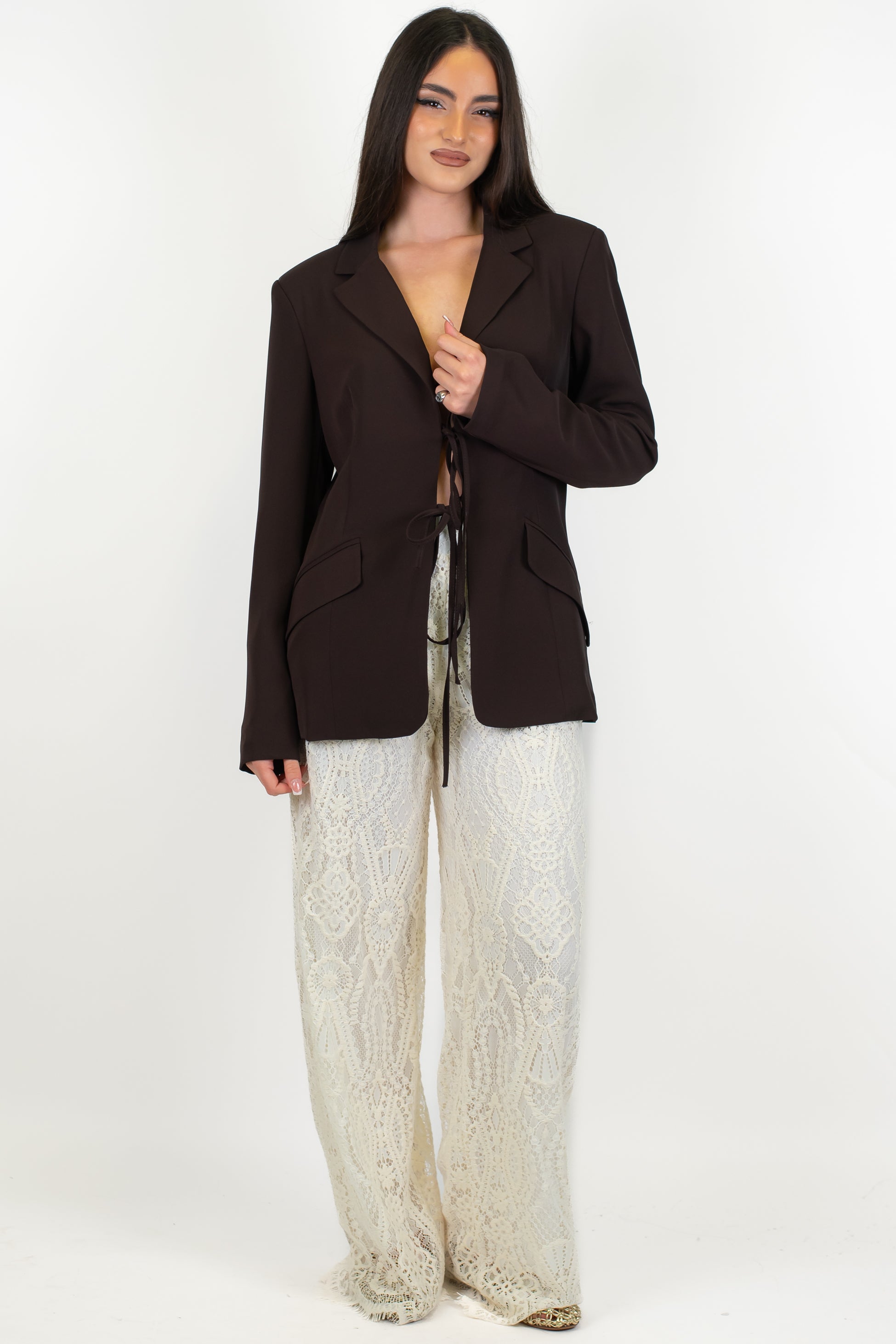 Motel - Pantalone palazzo crochet con elastico in vita