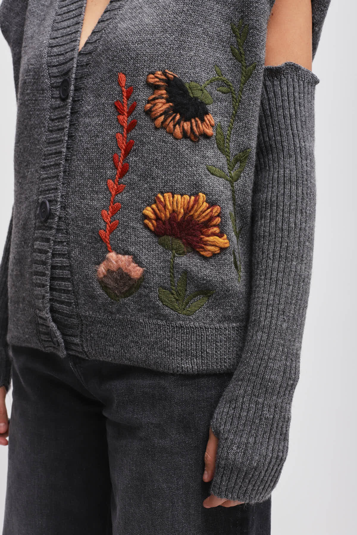 Maryley - Gilet over con spalline in misto lana con applicazioni e manicotti