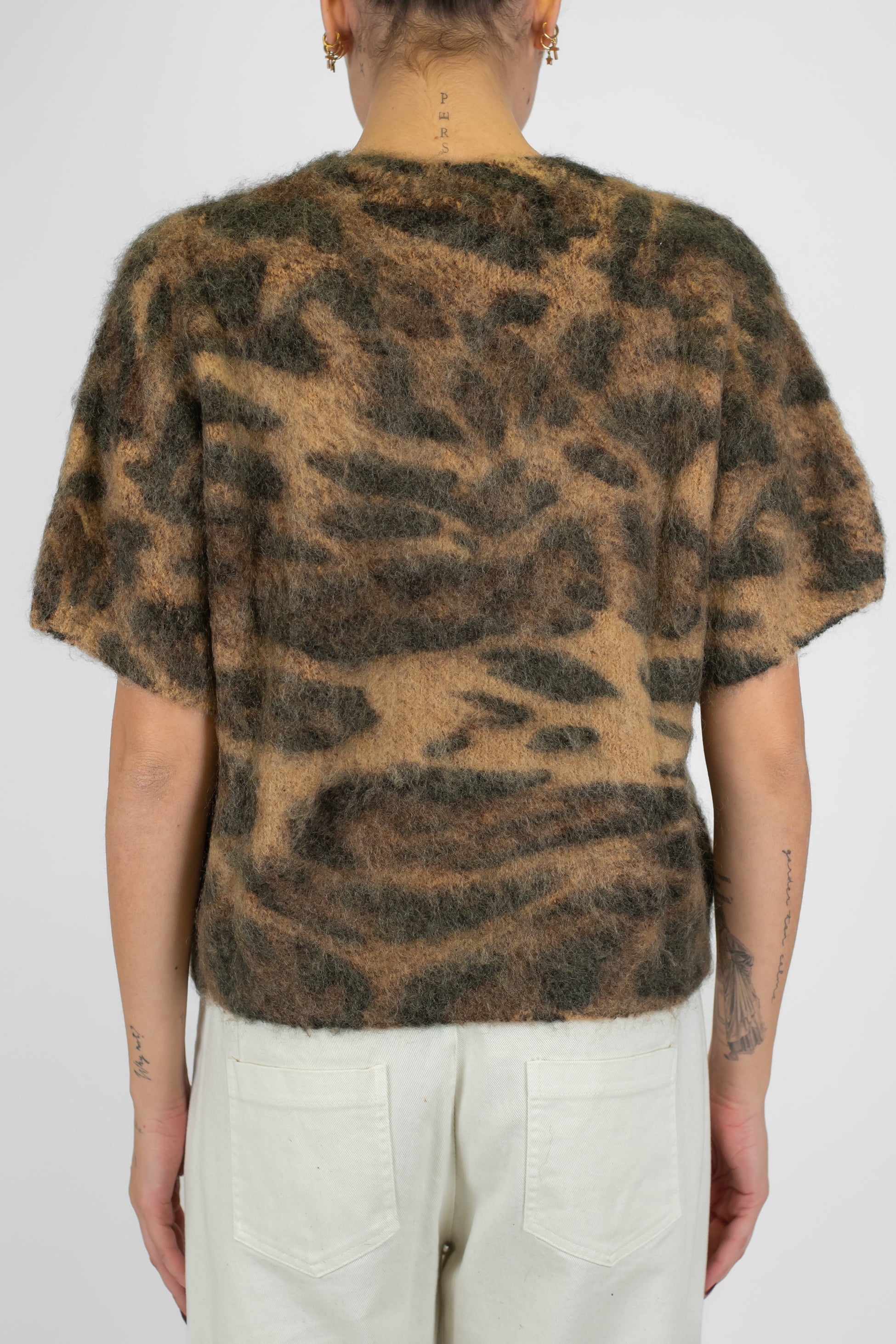 Tensione in - Maglia mezzamanica fantasia animalier maculata in misto lana mohair