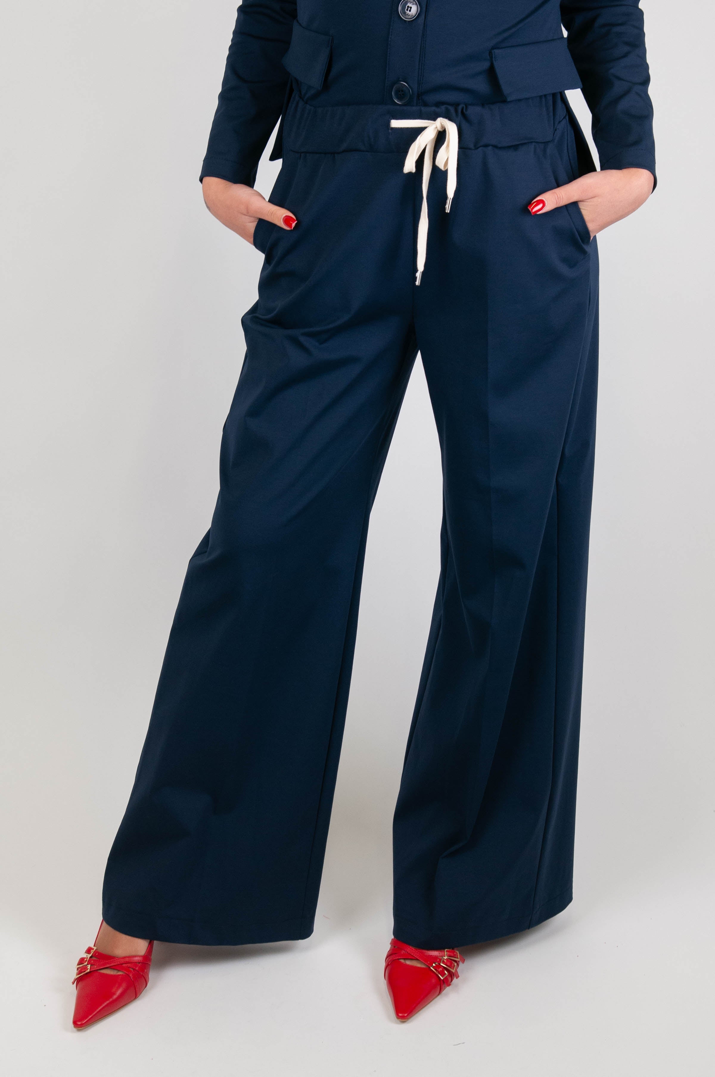 Maryley - Pantalone palazzo con coulisse in punto milano