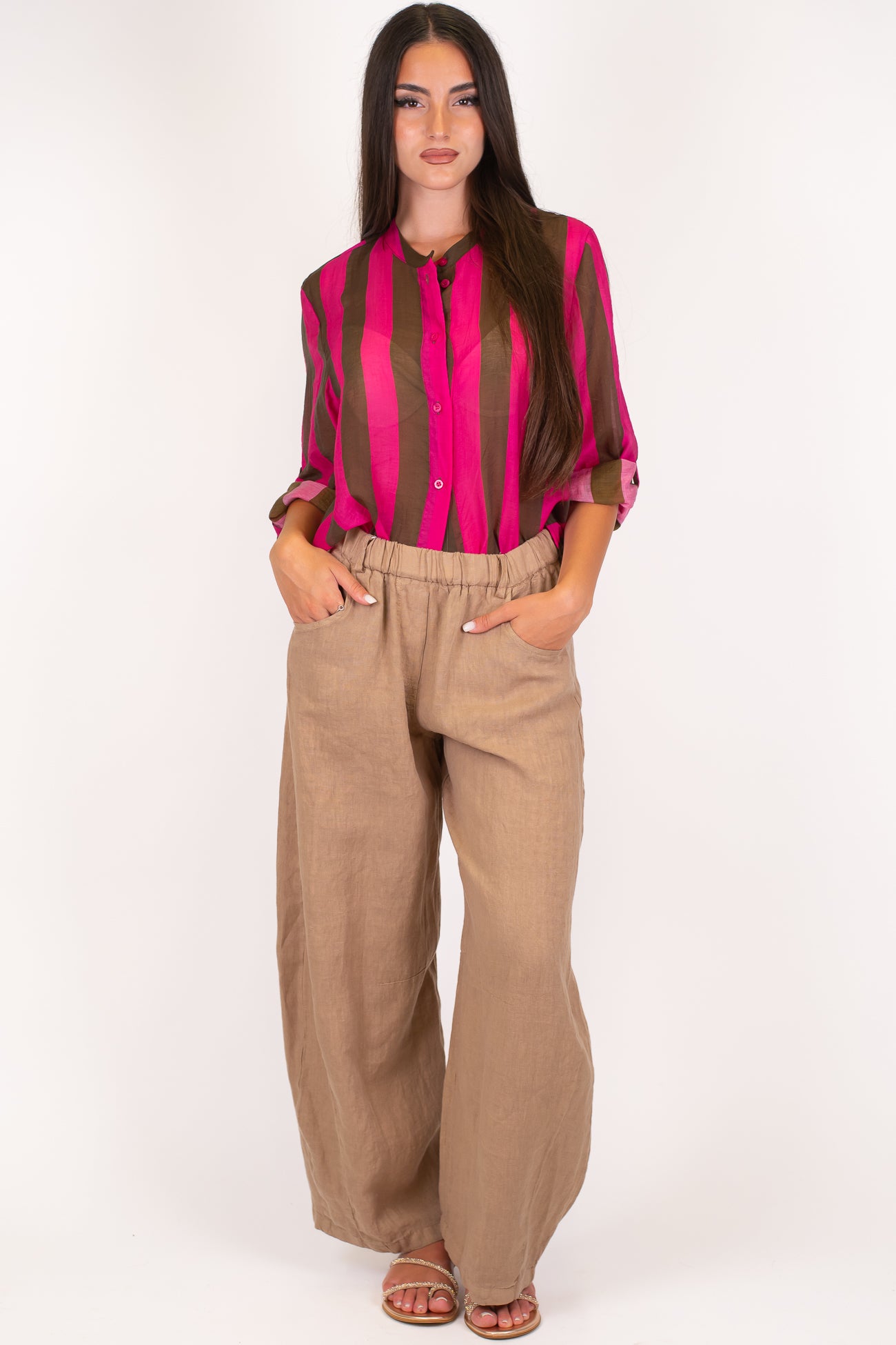Motel - Pantalone balloon in puro lino con elastico in vita