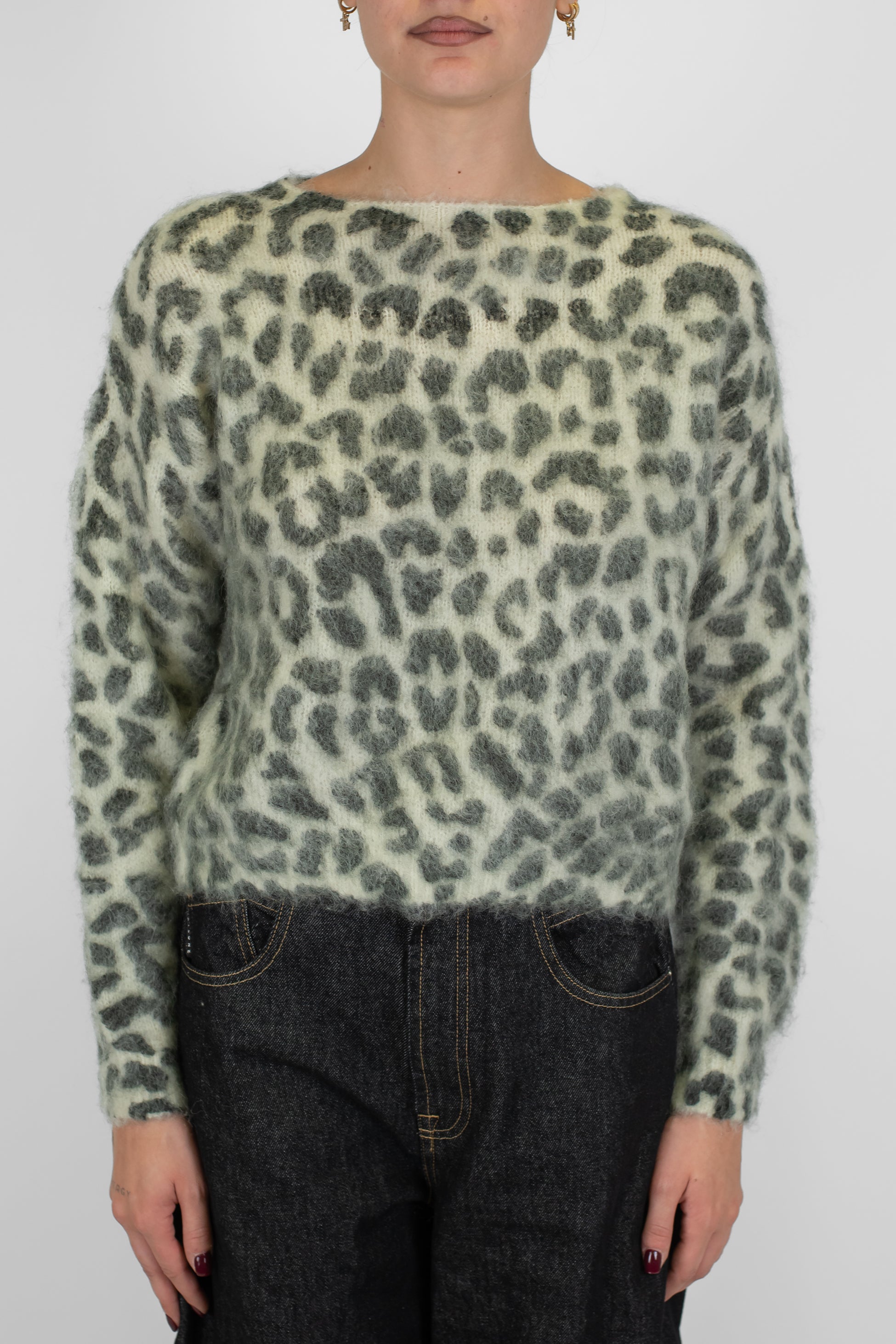 Tensione in - Maglia girocollo fantasia animalier maculata in misto lana mohair