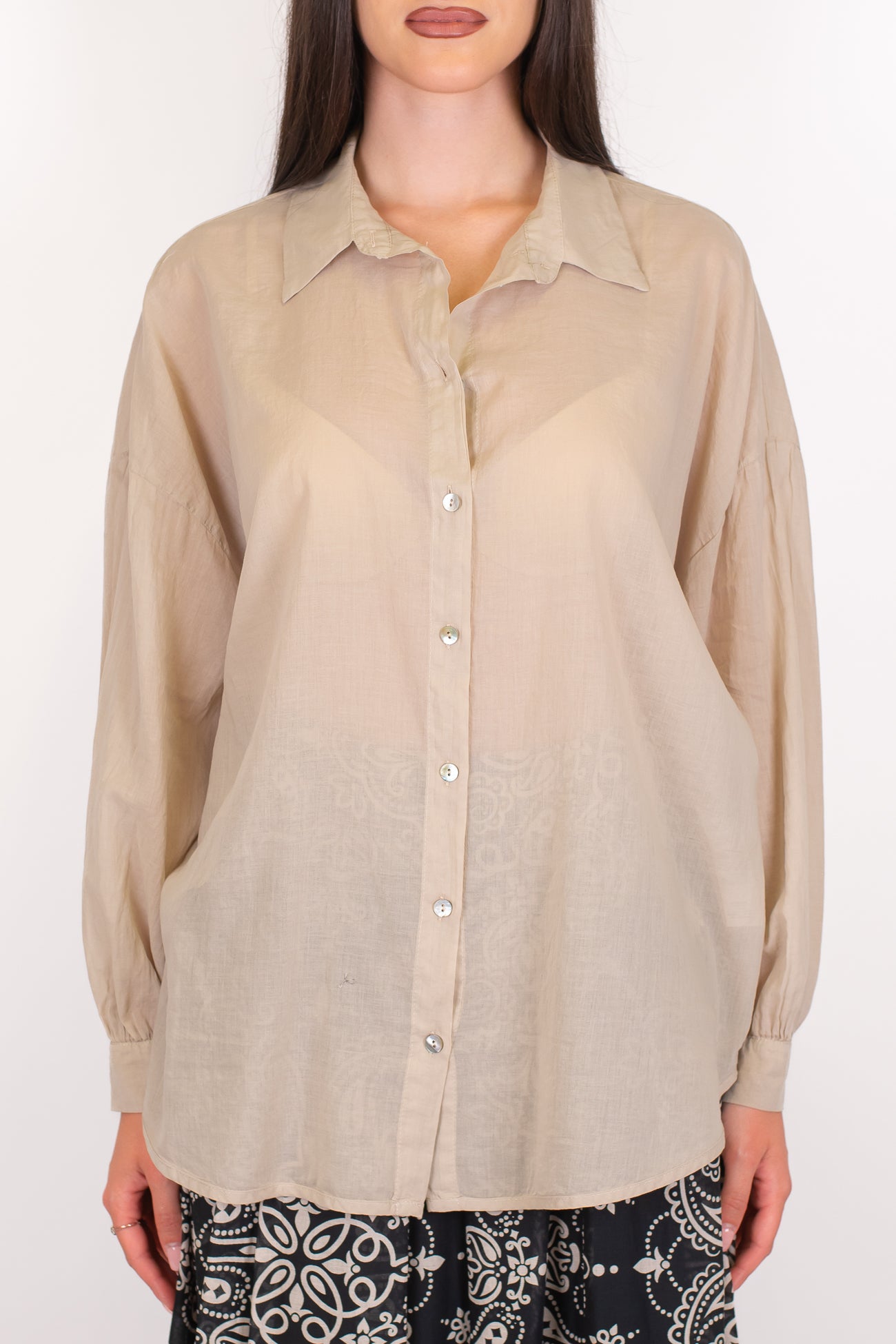 Dixie - Camicia over tinta unita in mussola di cotone