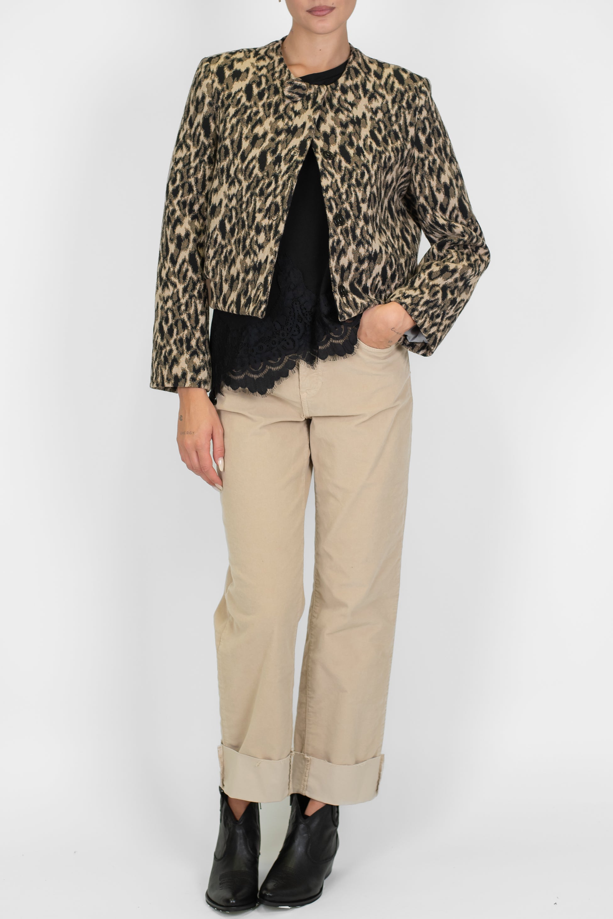 Maryley - Pantalone in velluto millerighe con risvolto