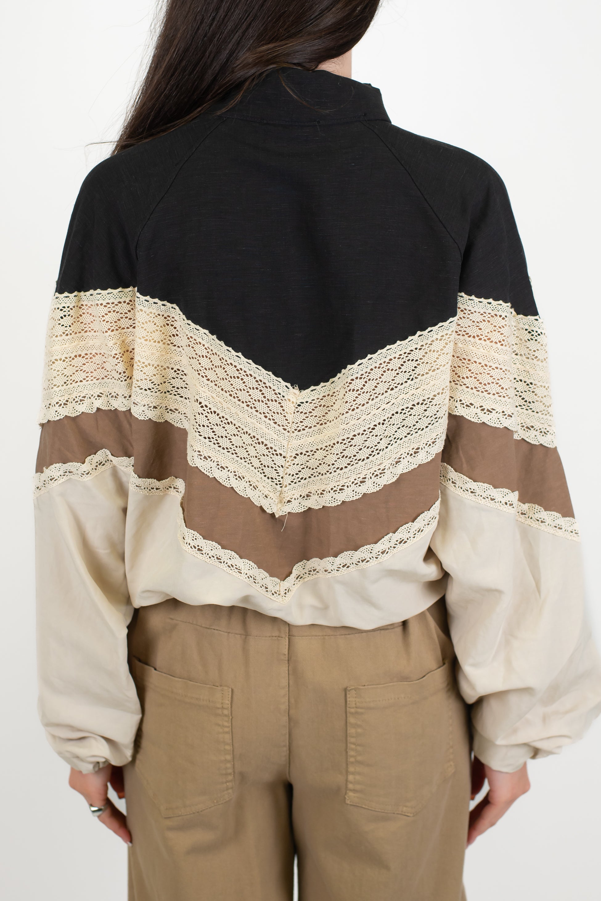 Motel - Bomber in misto lino con colori a contrasto e dettagli tramati in pizzo