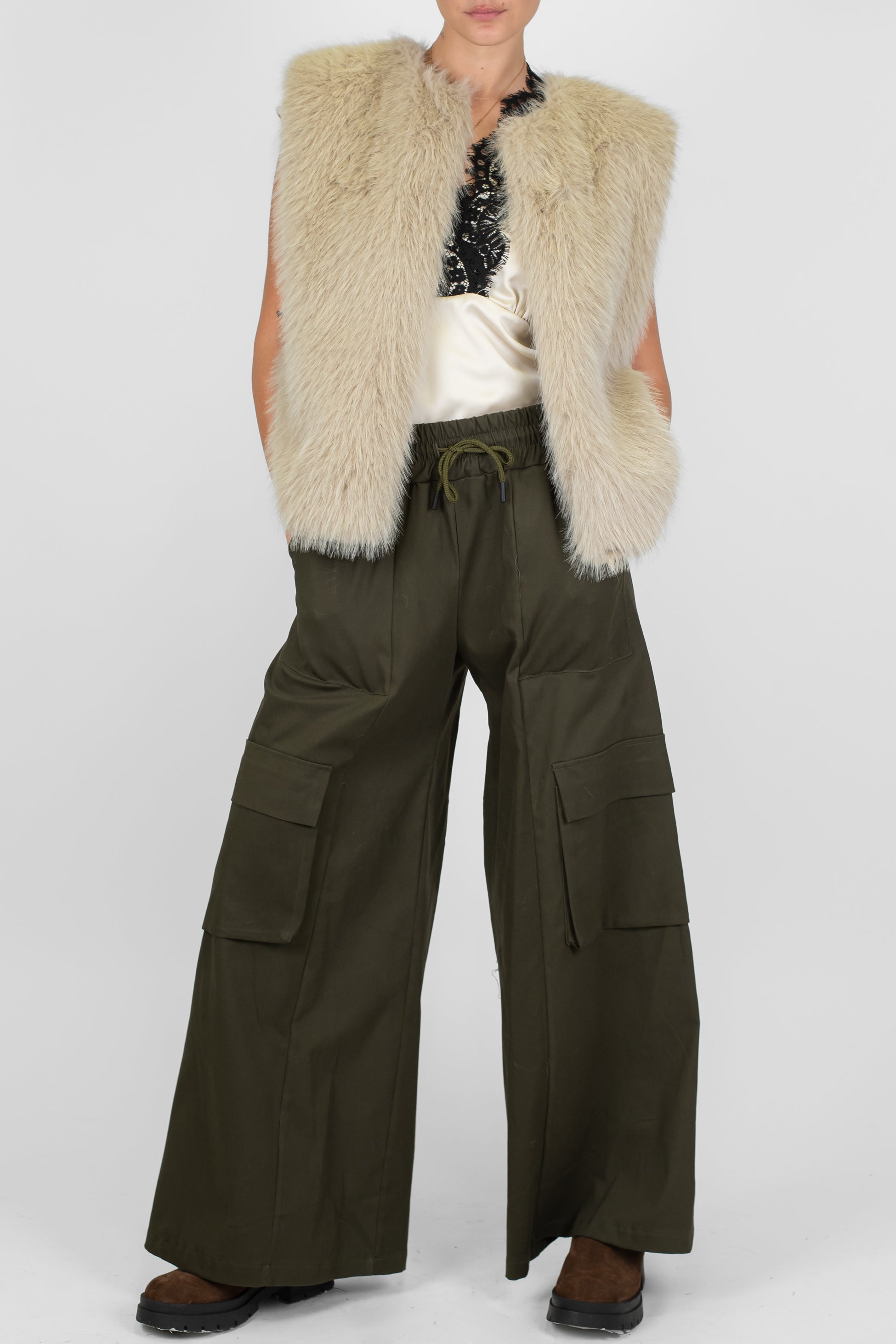 Haveone - Pantalone palazzo cargo con coulisse